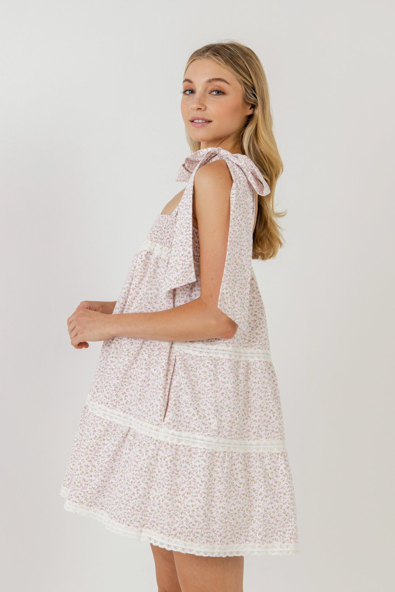 FREE THE ROSES - Lace Trimmed Floral Bow Tie Mini - DRESSES available at Objectrare