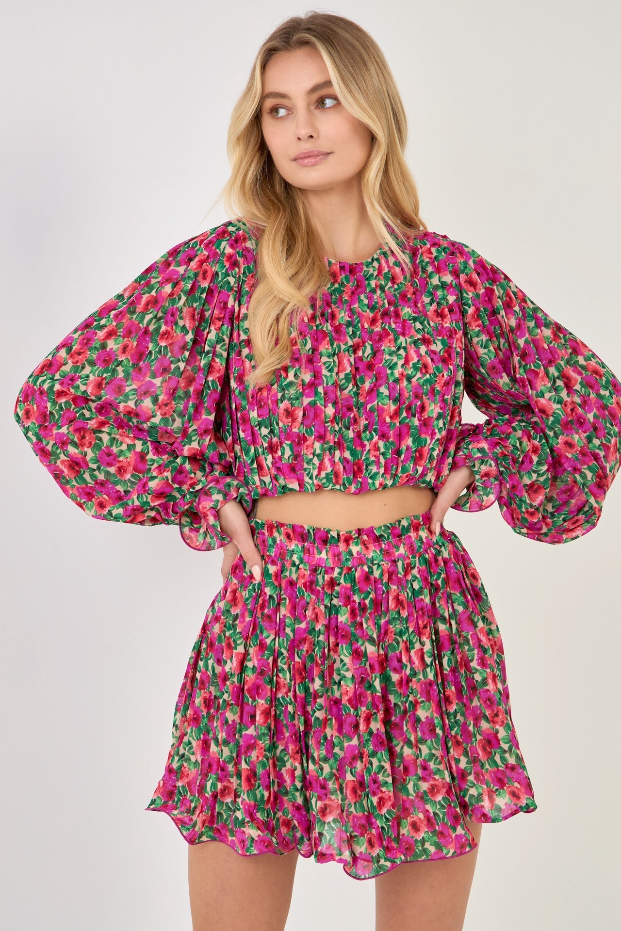 Floral Pleated Bubbled Top