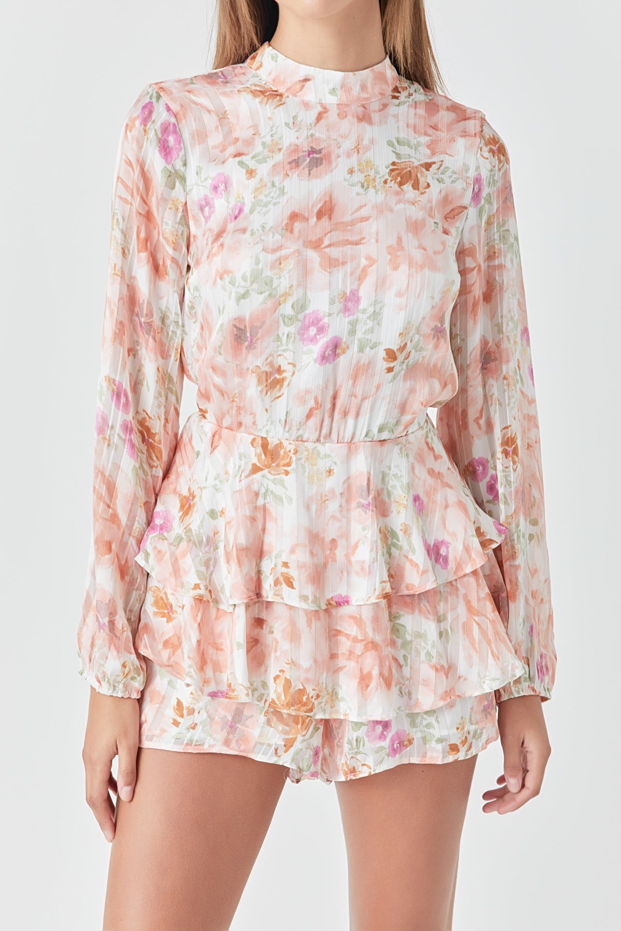 ENDLESS ROSE - Long Sleeve Floral Romper - ROMPERS available at Objectrare