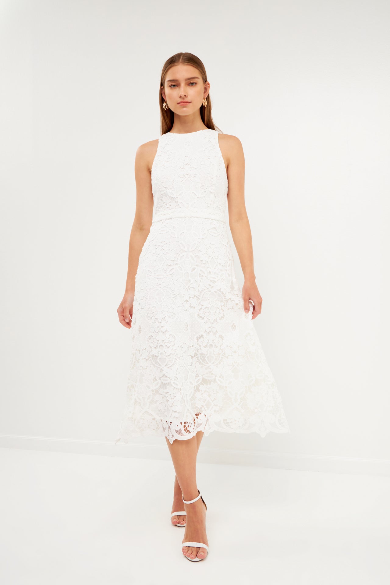ENDLESS ROSE - Floral Crochet Lace Cut-Out Midi Dress - DRESSES available at Objectrare