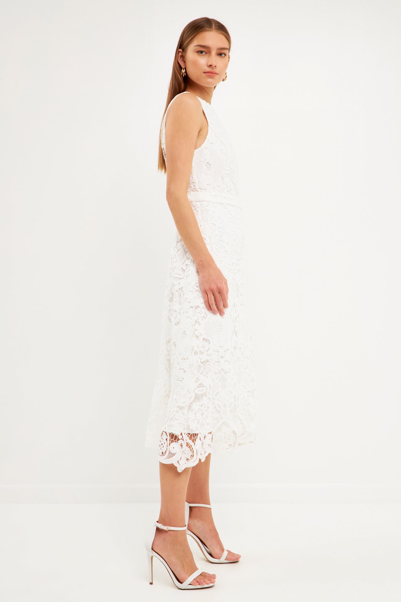 ENDLESS ROSE - Floral Crochet Lace Cut-Out Midi Dress - DRESSES available at Objectrare