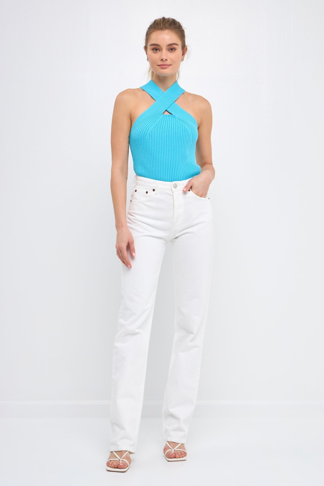 ENDLESS ROSE - Cross Haltered Soft Rib Knit Tank - CAMI TOPS & TANK available at Objectrare
