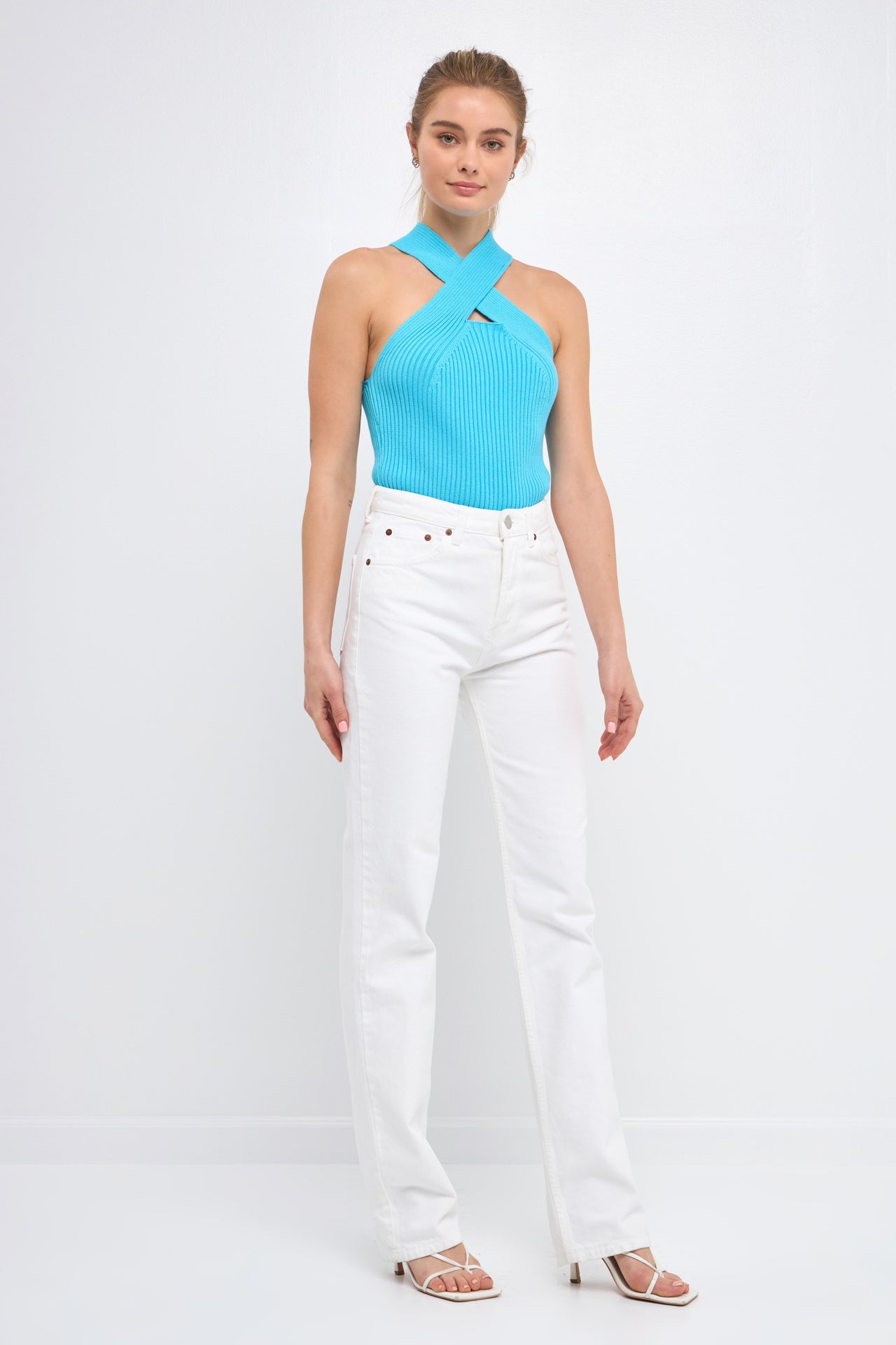 ENDLESS ROSE - Cross Haltered Soft Rib Knit Tank - CAMI TOPS & TANK available at Objectrare