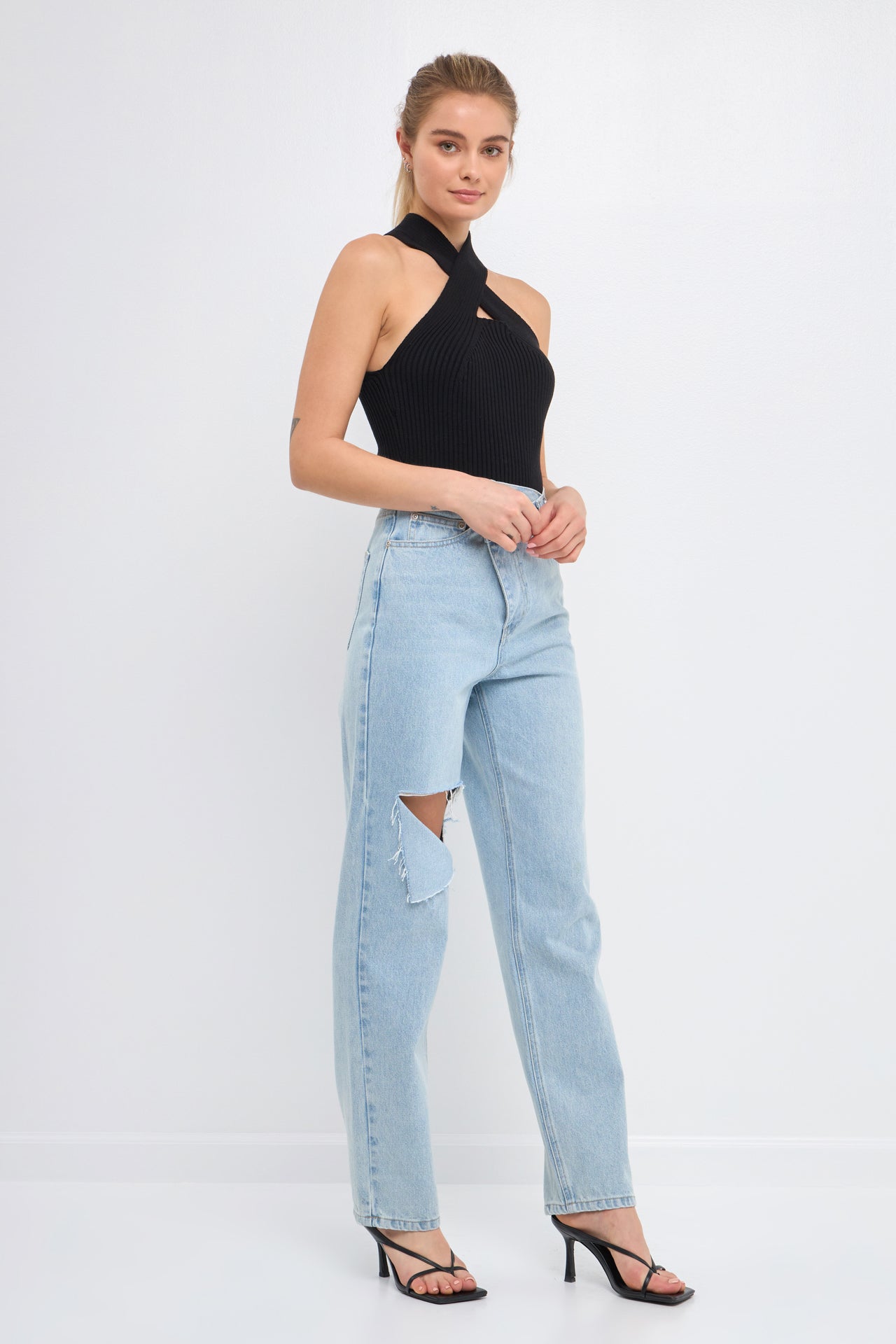 ENDLESS ROSE - Cross Haltered Soft Rib Knit Tank - CAMI TOPS & TANK available at Objectrare