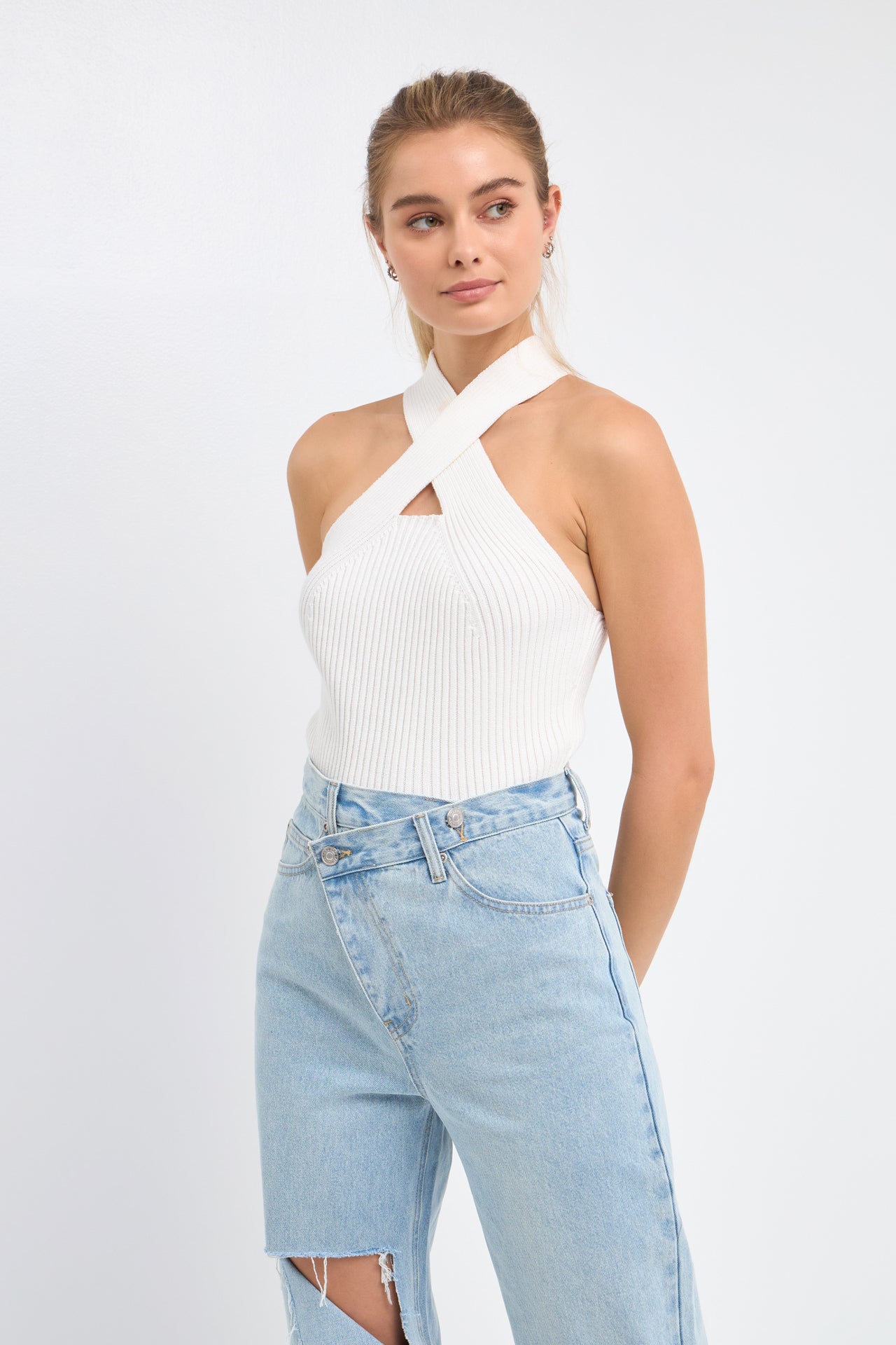 ENDLESS ROSE - Cross Haltered Soft Rib Knit Tank - CAMI TOPS & TANK available at Objectrare