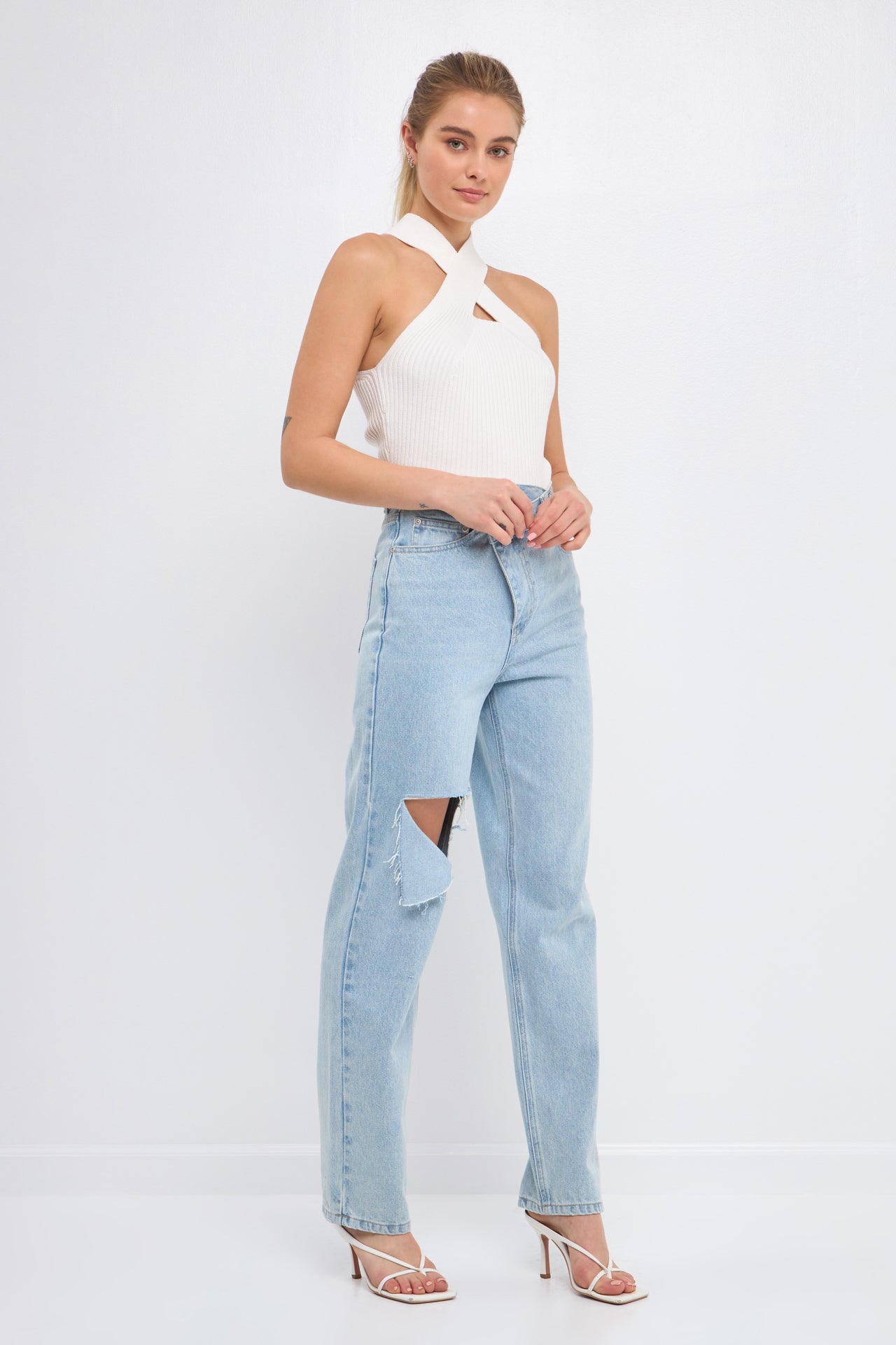 ENDLESS ROSE - Cross Haltered Soft Rib Knit Tank - CAMI TOPS & TANK available at Objectrare
