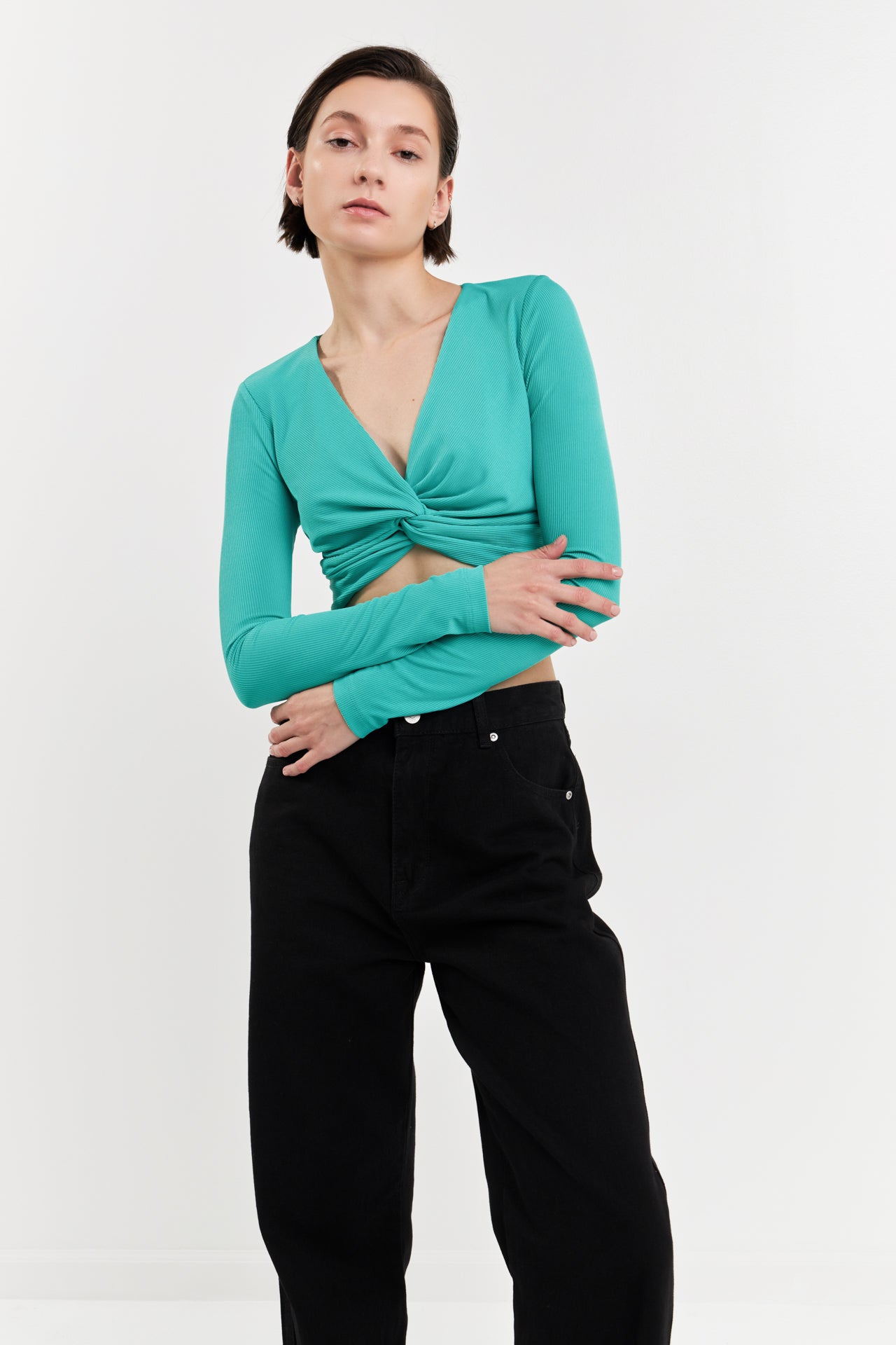 GREY LAB - Front Twist Cropped Long Sleeve - TOPS available at Objectrare