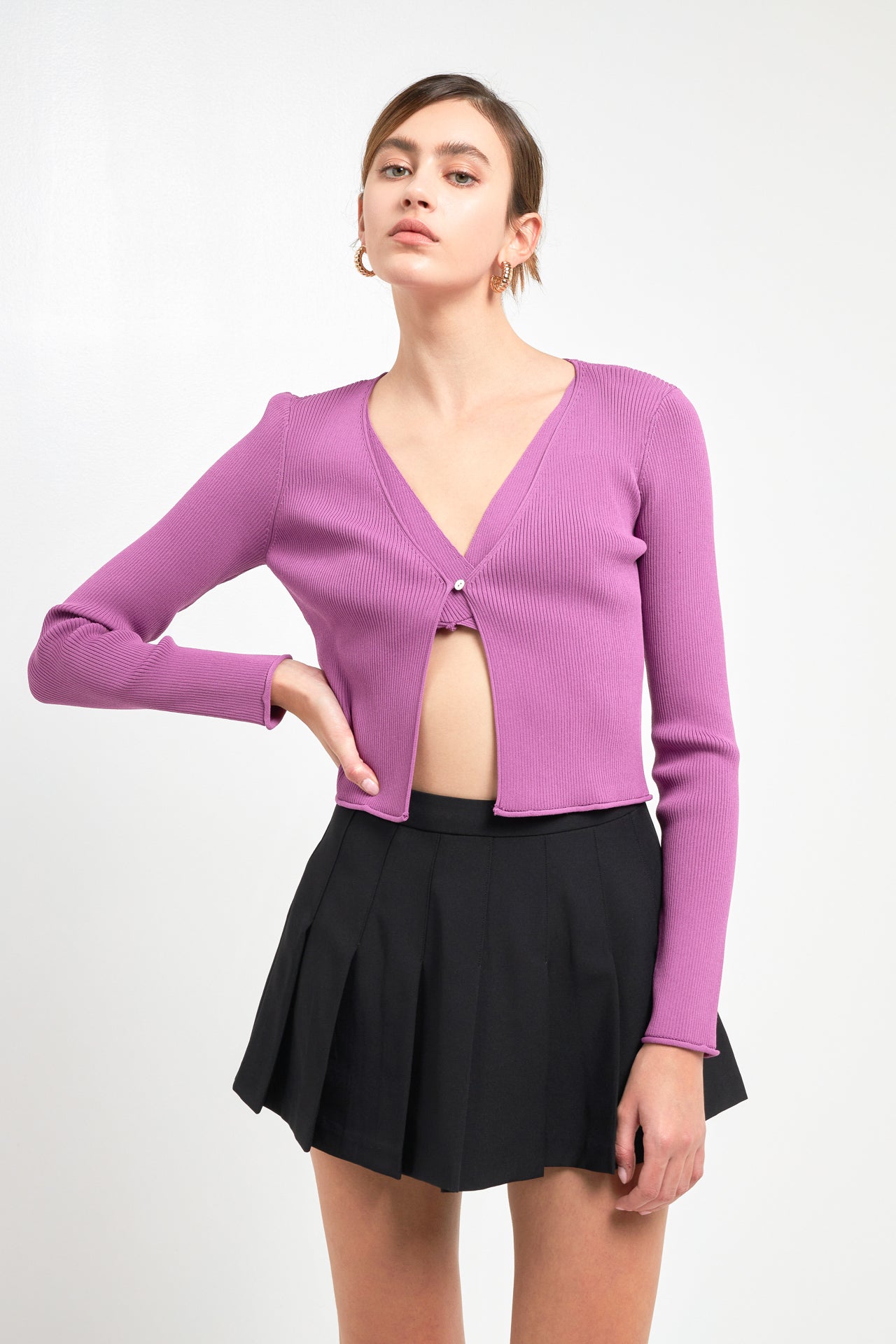 ENDLESS ROSE - Single Button Fine Rib Cardigan - SWEATERS & KNITS available at Objectrare