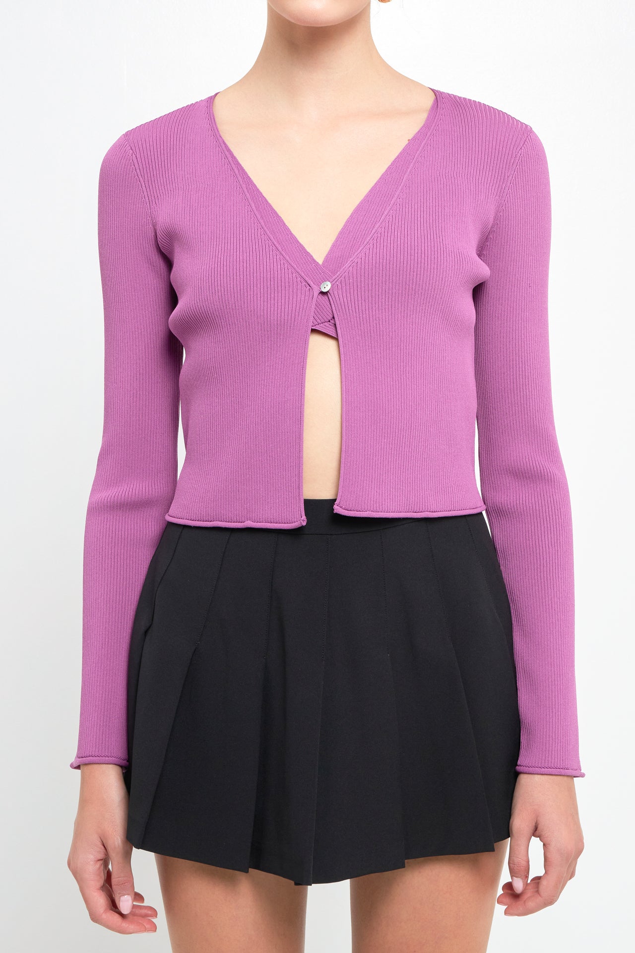 ENDLESS ROSE - Single Button Fine Rib Cardigan - SWEATERS & KNITS available at Objectrare