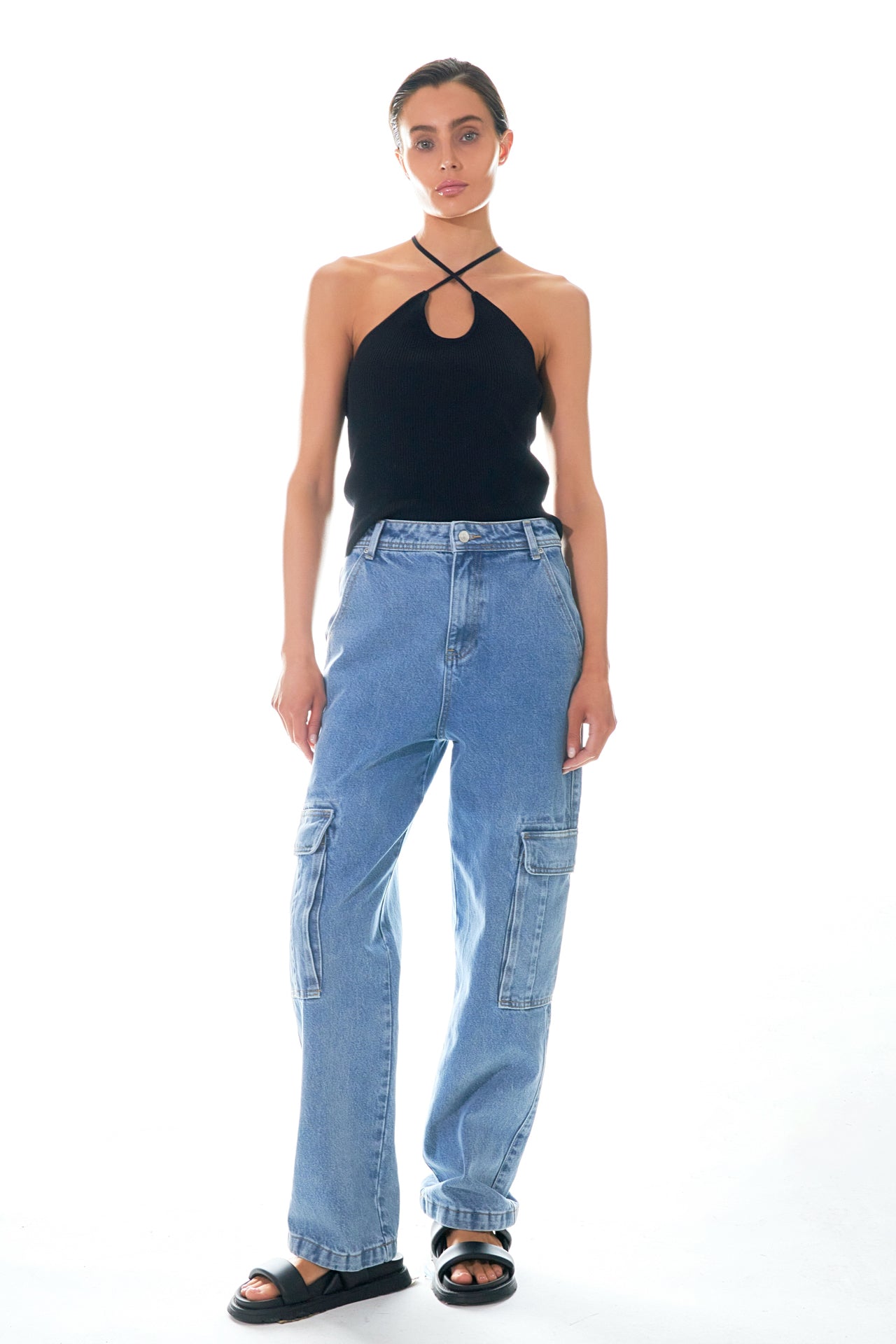 GREY LAB - Crossover Skinny Rib Knit Top - TOPS available at Objectrare