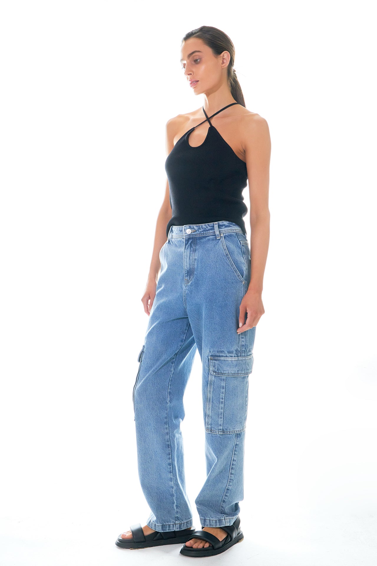 GREY LAB - Crossover Skinny Rib Knit Top - TOPS available at Objectrare