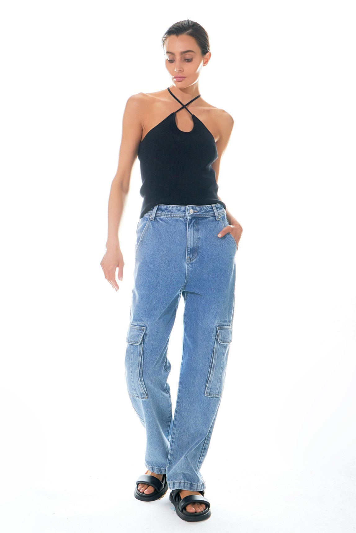 GREY LAB - Crossover Skinny Rib Knit Top - TOPS available at Objectrare