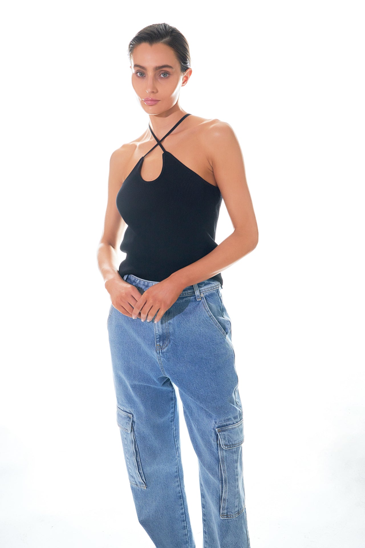 GREY LAB - Crossover Skinny Rib Knit Top - TOPS available at Objectrare