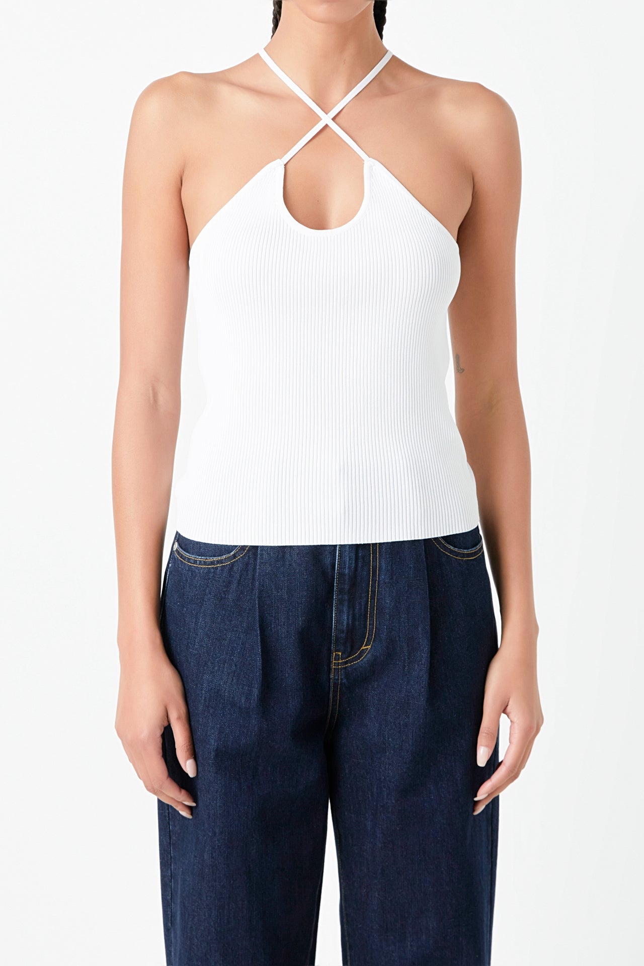 GREY LAB - Crossover Skinny Rib Knit Top - TOPS available at Objectrare