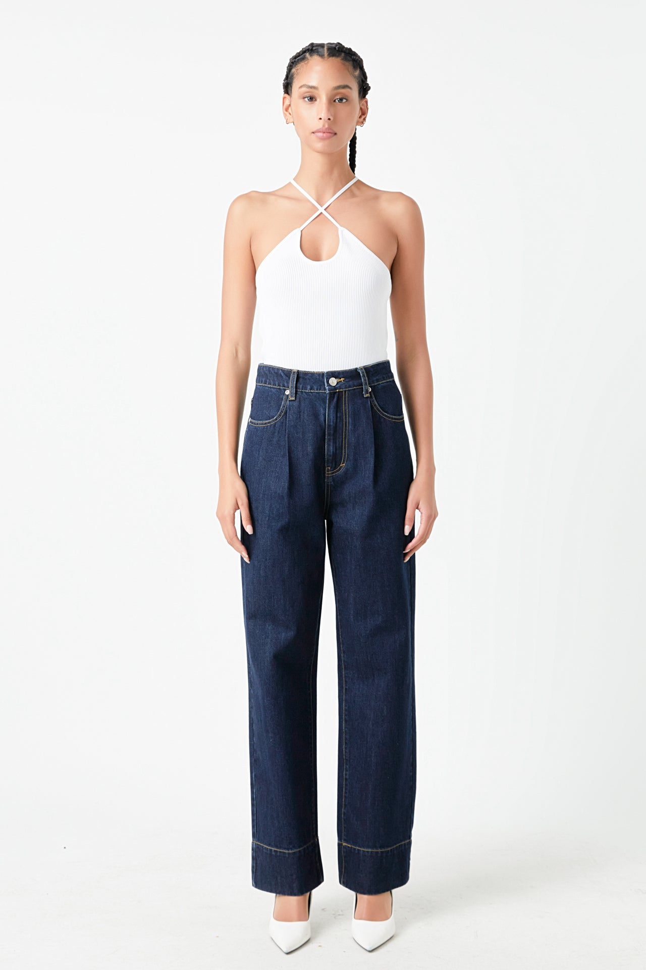 GREY LAB - Crossover Skinny Rib Knit Top - TOPS available at Objectrare