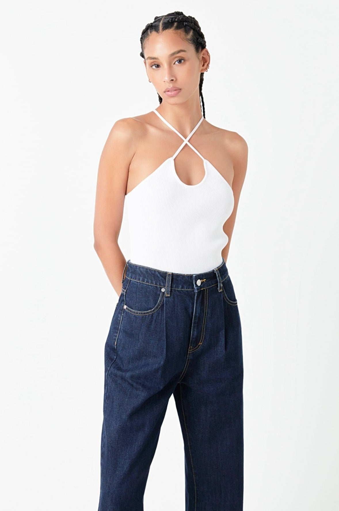 GREY LAB - Crossover Skinny Rib Knit Top - TOPS available at Objectrare