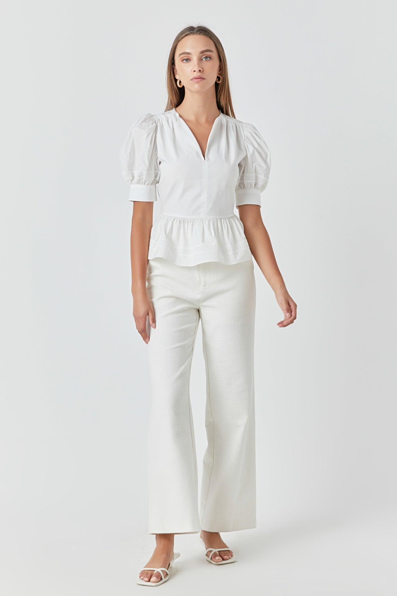 ENDLESS ROSE - Placket Lace Trim Baby Doll Top - TOPS available at Objectrare