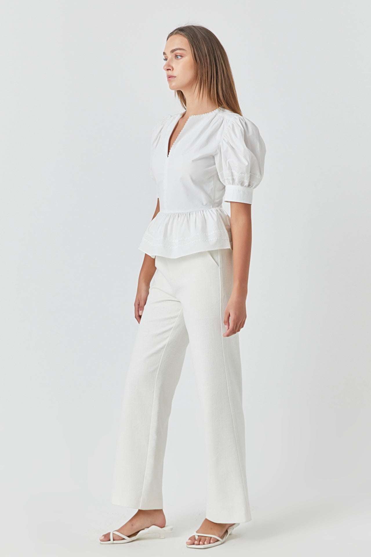ENDLESS ROSE - Placket Lace Trim Baby Doll Top - TOPS available at Objectrare