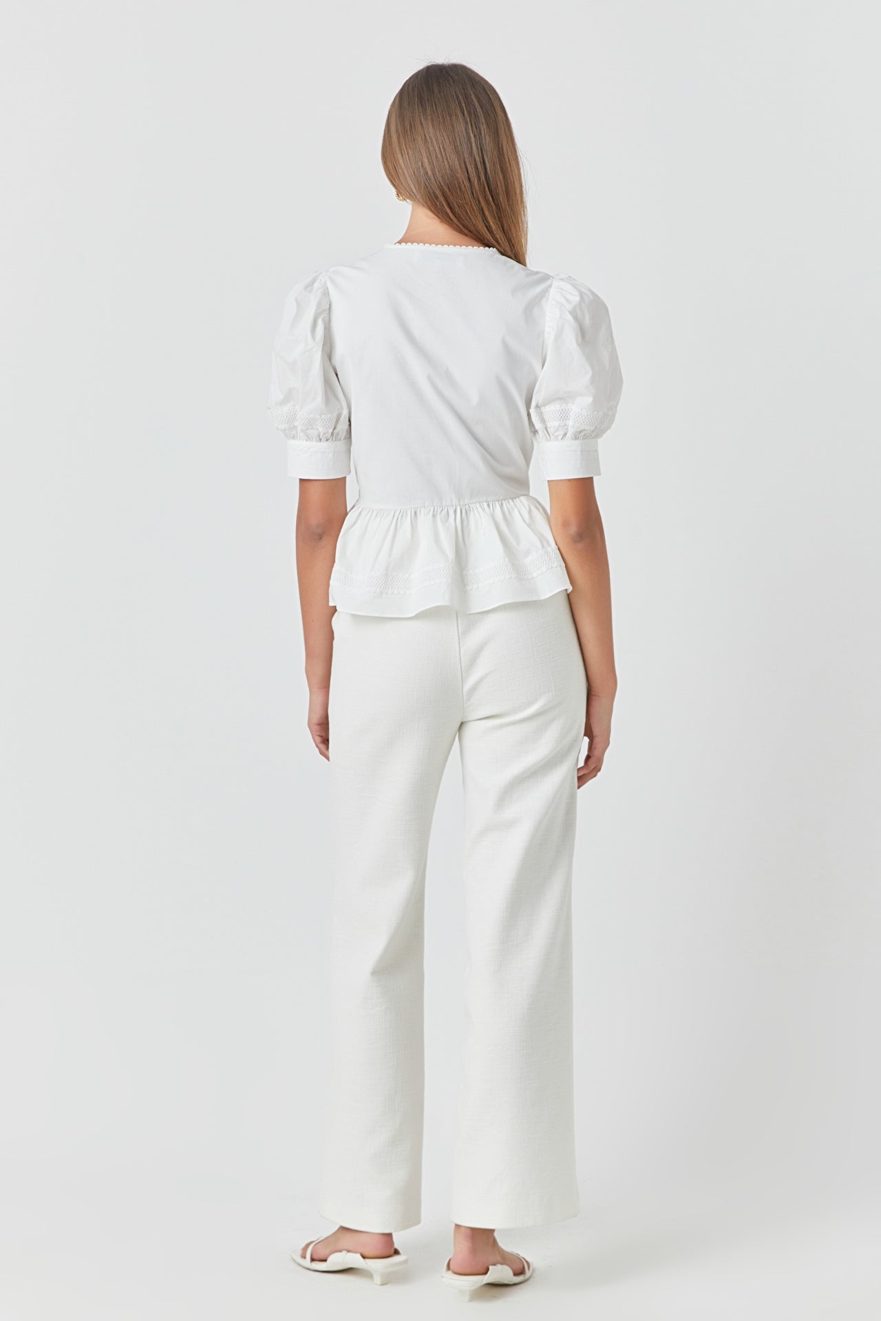 ENDLESS ROSE - Placket Lace Trim Baby Doll Top - TOPS available at Objectrare