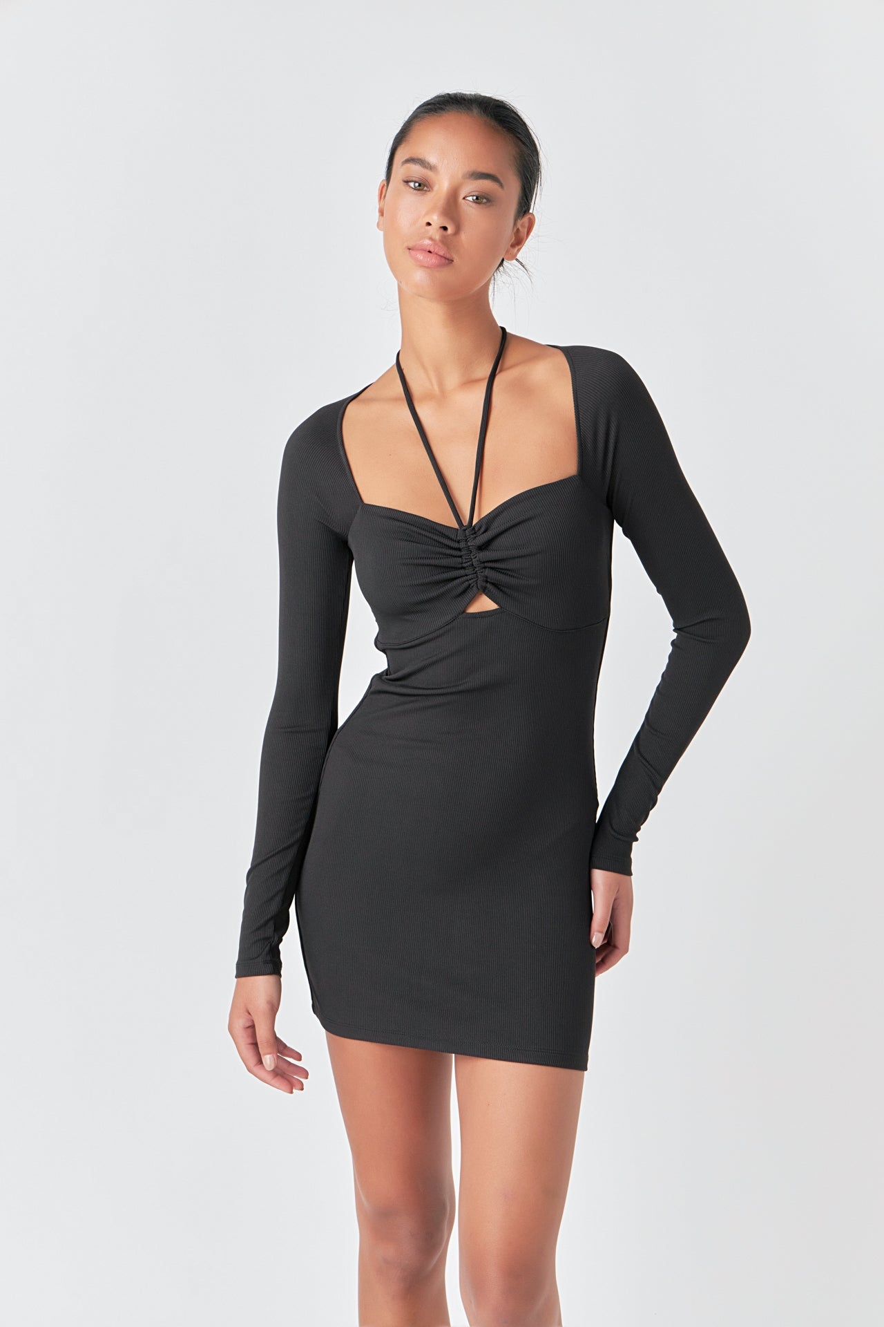 GREY LAB - Ruched Haltered Fitted Mini Dress - DRESSES available at Objectrare