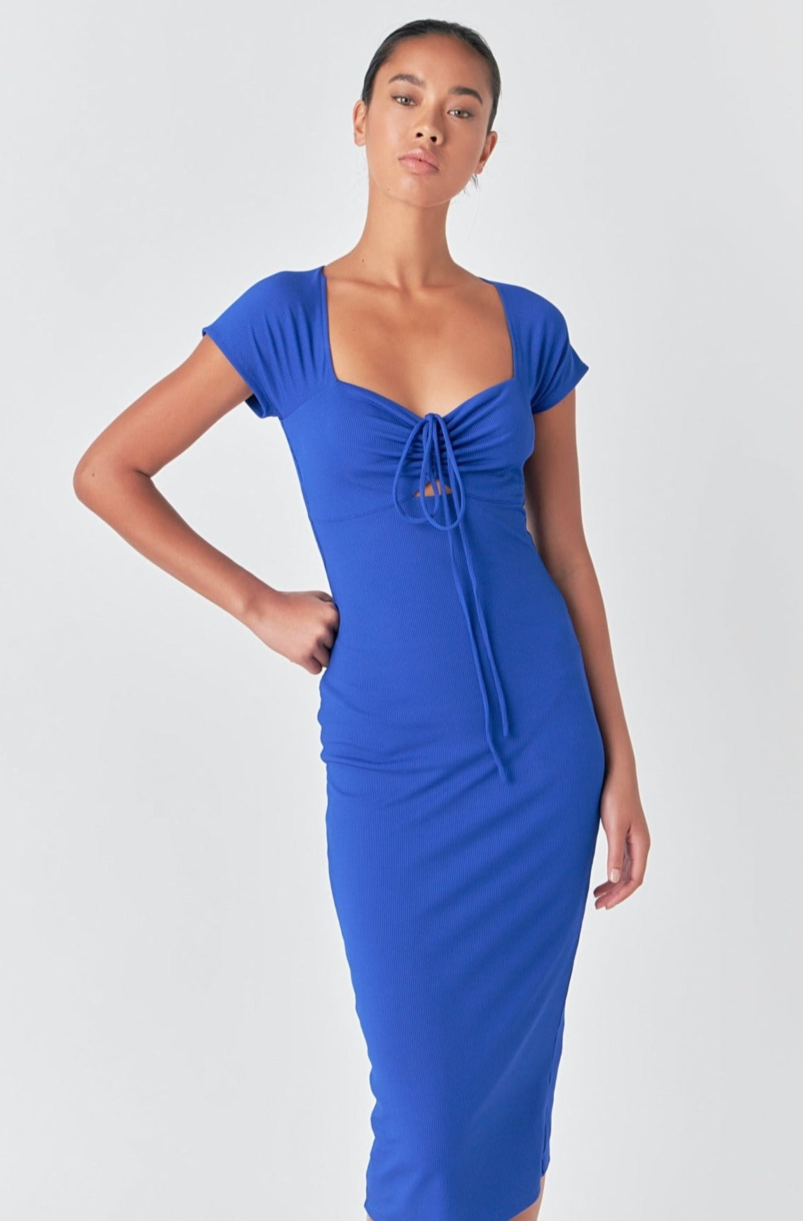 GREY LAB - Cap Sleeve Front Haltered Midi Dress - DRESSES available at Objectrare