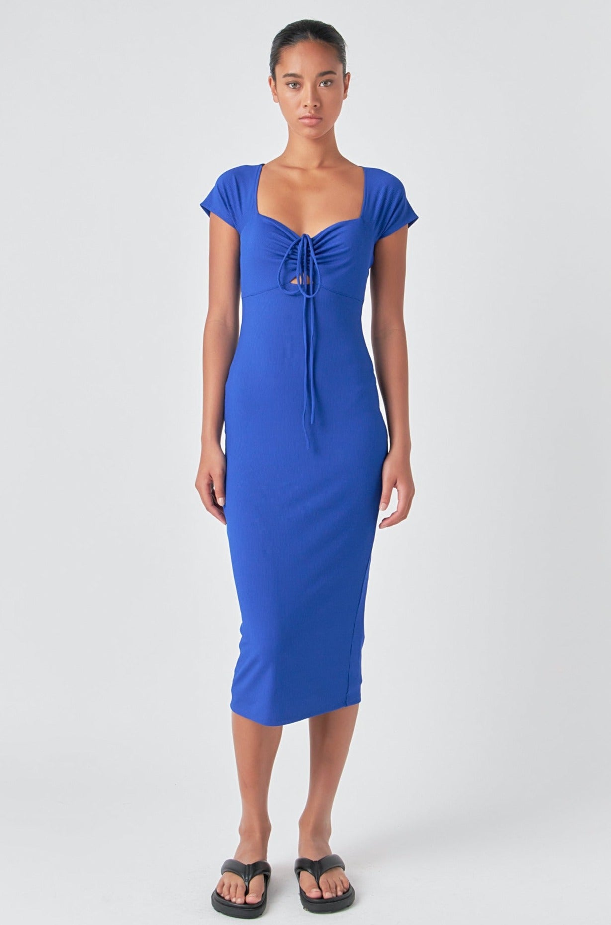 GREY LAB - Cap Sleeve Front Haltered Midi Dress - DRESSES available at Objectrare