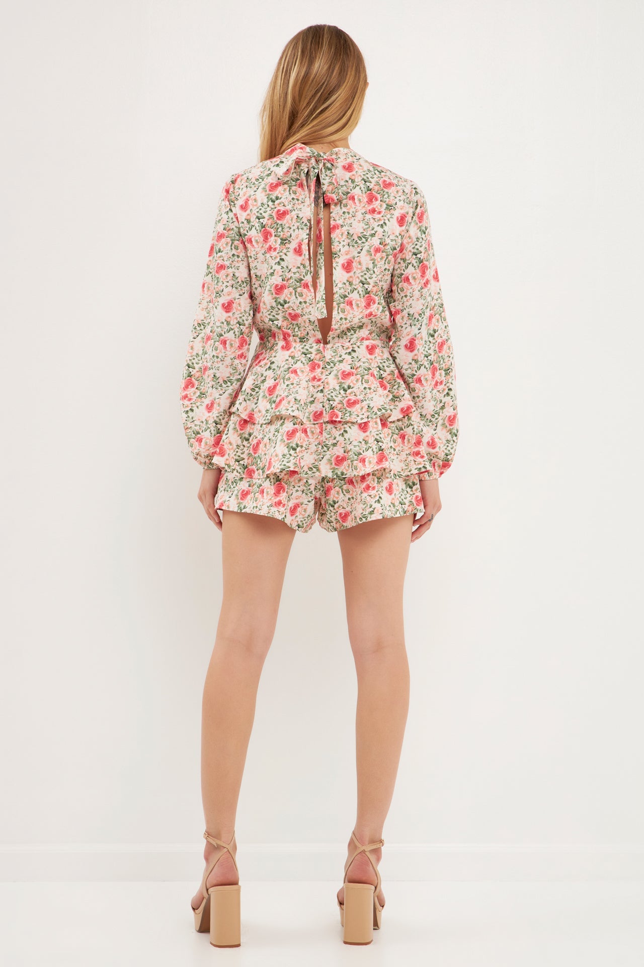 ENDLESS ROSE - Blooming Roses Floral Open Back Romper - ROMPERS available at Objectrare