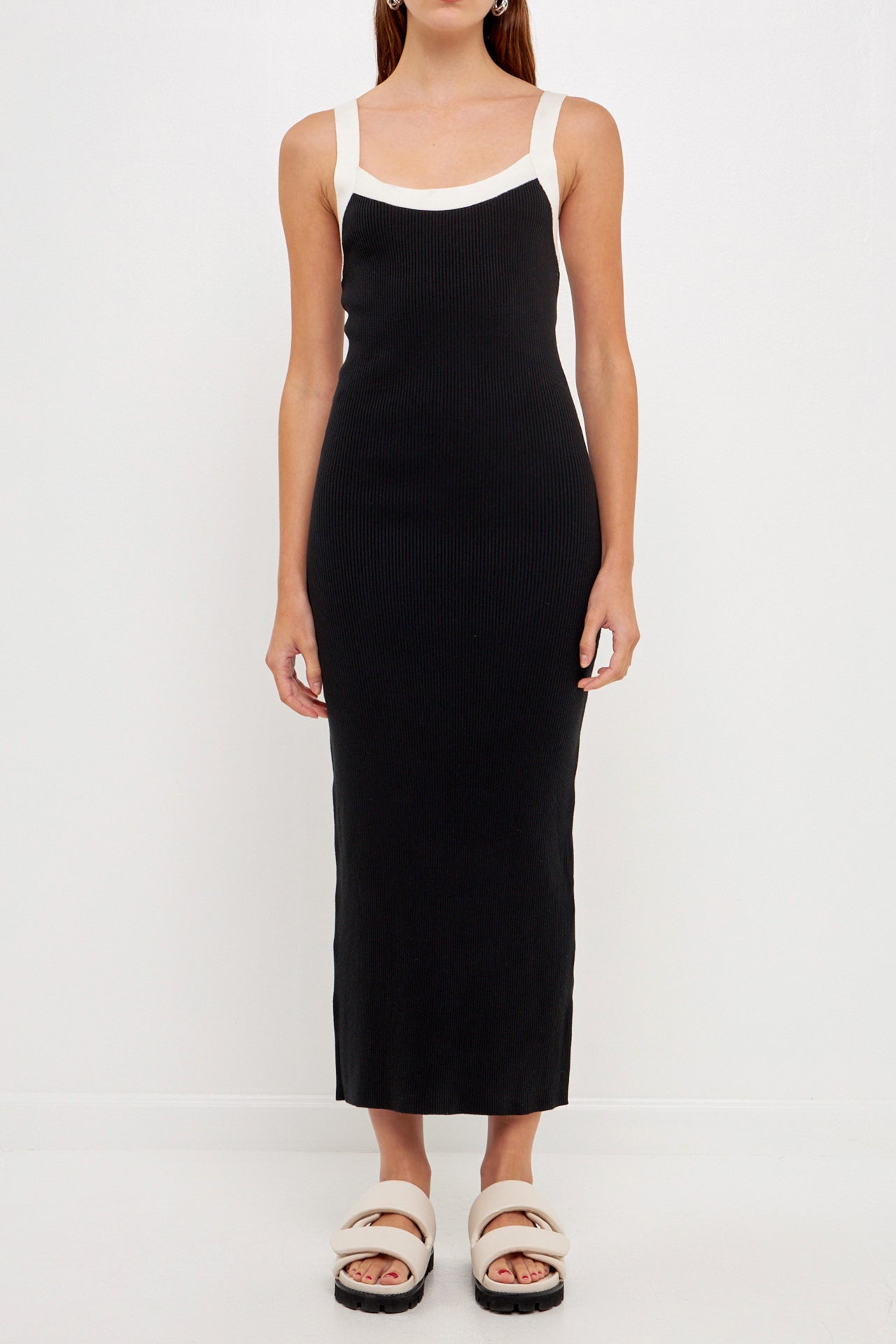 GREY LAB - Strap Contrast Solid Knit Midi Dress - DRESSES available at Objectrare