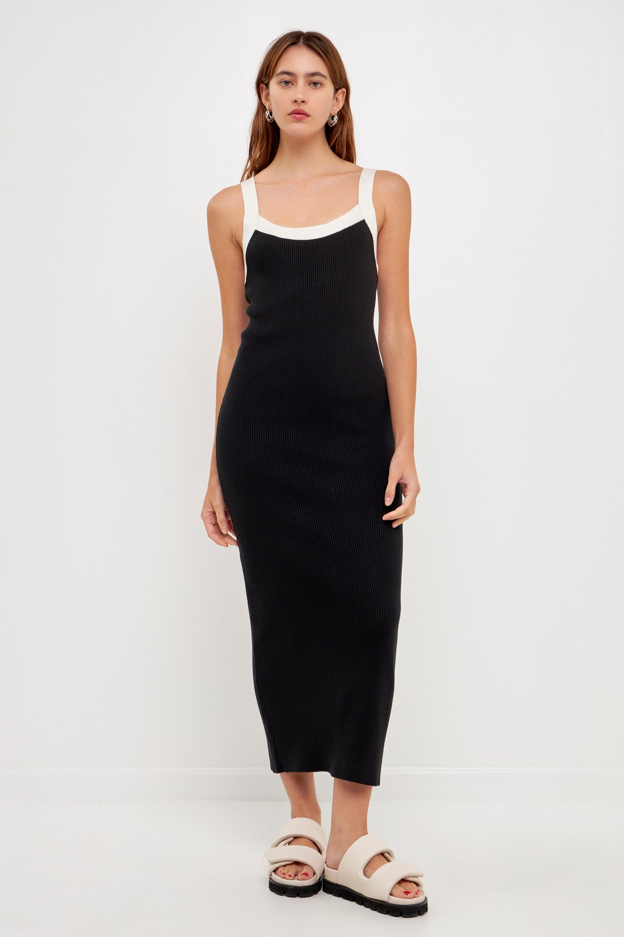 GREY LAB - Strap Contrast Solid Knit Midi Dress - DRESSES available at Objectrare