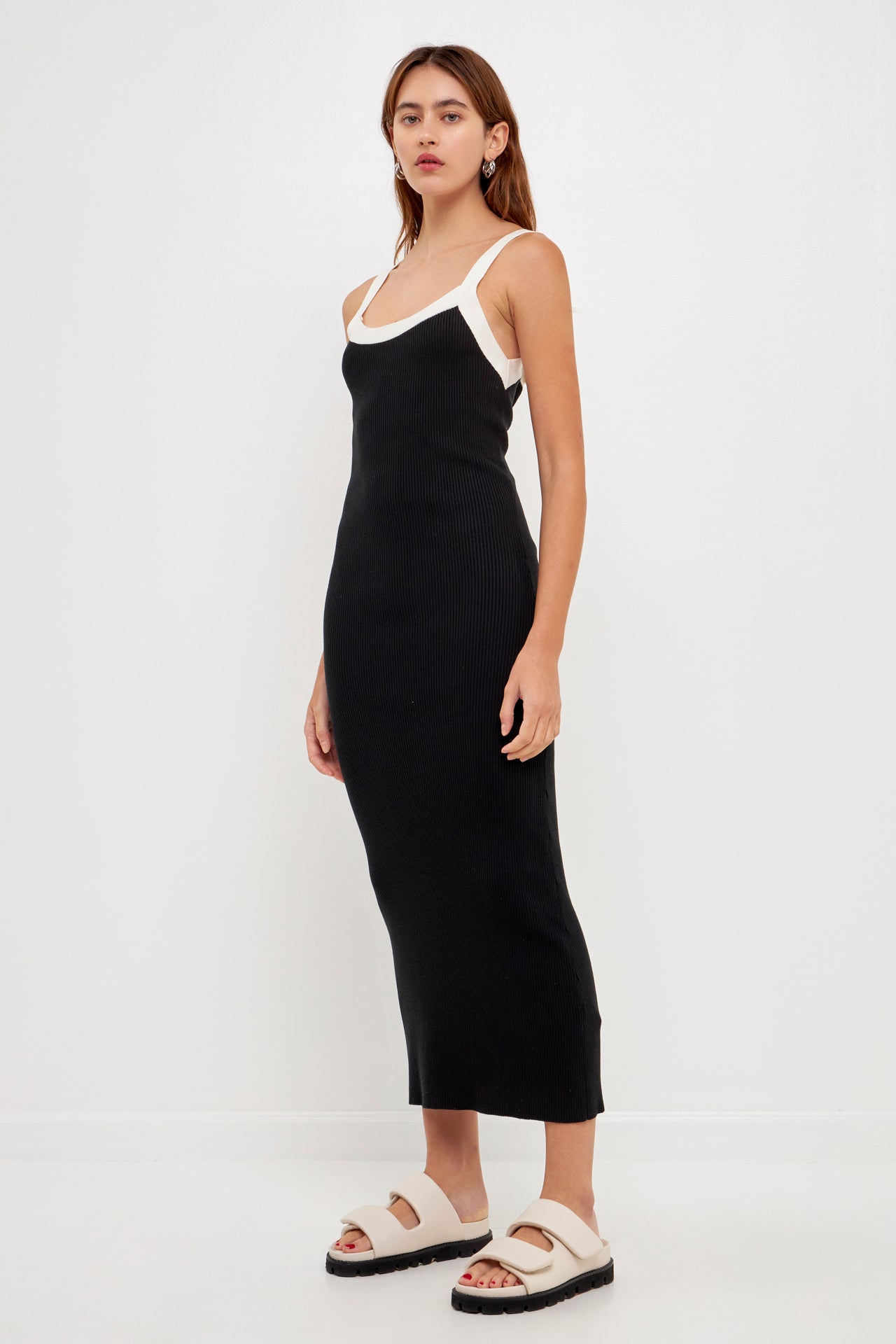GREY LAB - Strap Contrast Solid Knit Midi Dress - DRESSES available at Objectrare