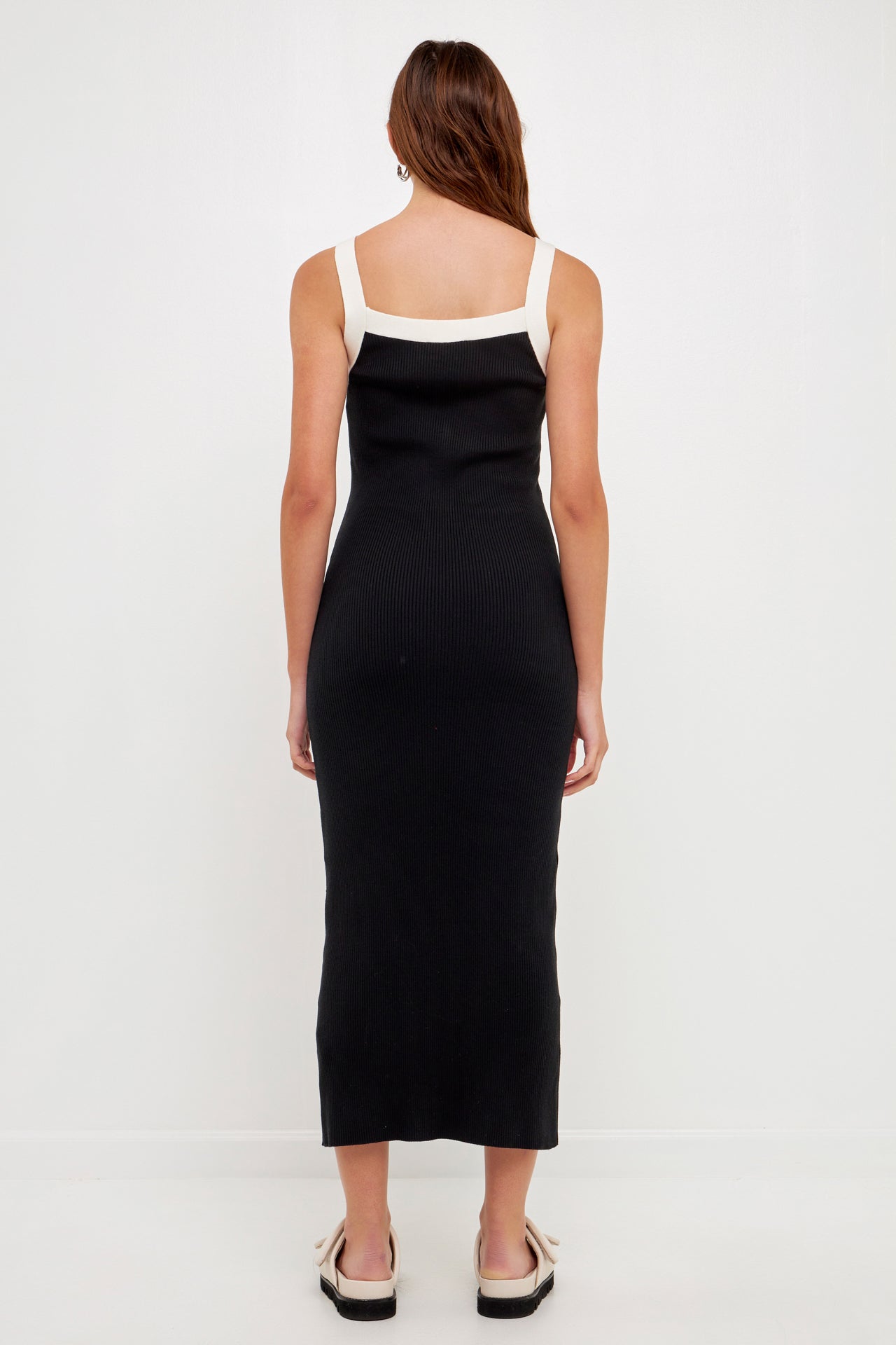GREY LAB - Strap Contrast Solid Knit Midi Dress - DRESSES available at Objectrare