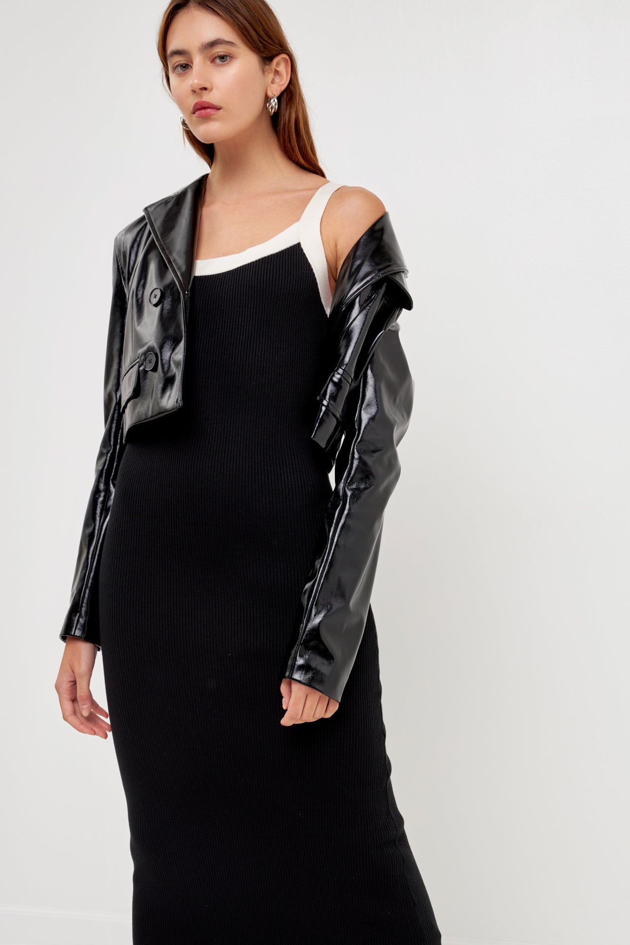 Strap Contrast Solid Knit Midi Dress Strap Contrast Solid Knit Midi Dress