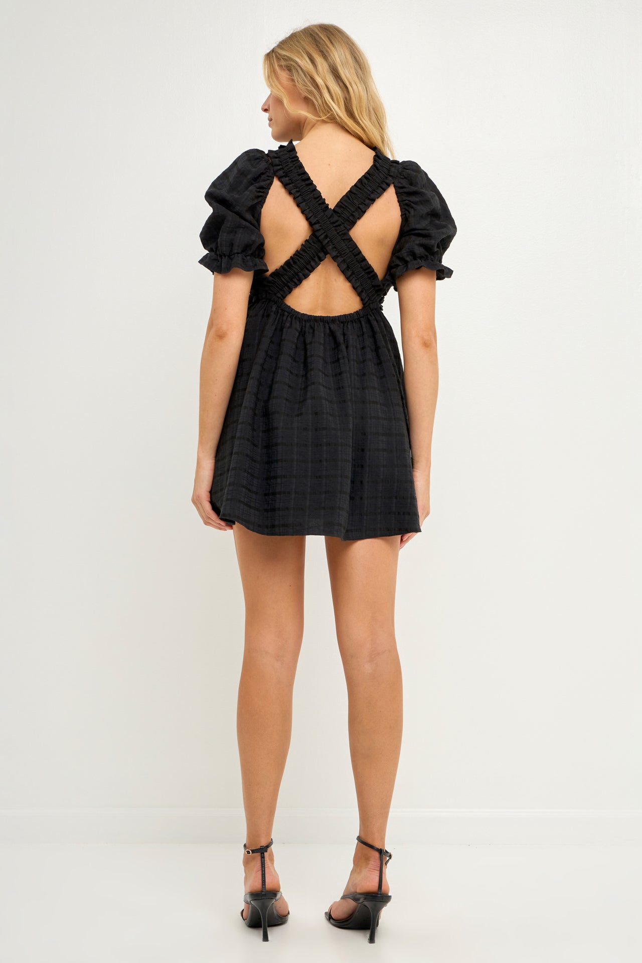 FREE THE ROSES - Double Ruffled Band Mini Puff Sleeve Dress - DRESSES available at Objectrare
