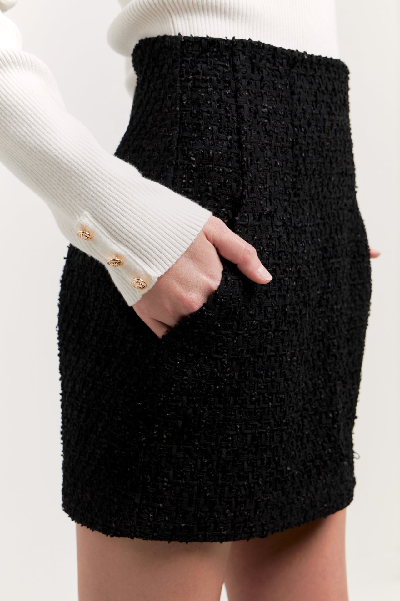 ENDLESS ROSE - High-Waisted Tweed Skirt - SKIRTS available at Objectrare