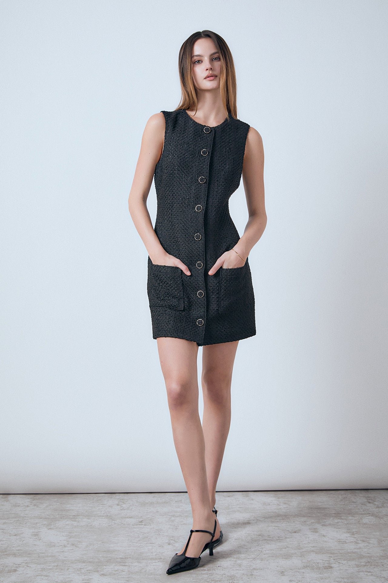 ENDLESS ROSE - Sleeveless Tweed Mini Dress - DRESSES available at Objectrare