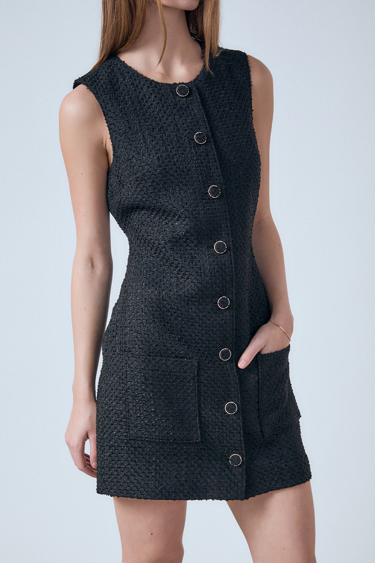 ENDLESS ROSE - Sleeveless Tweed Mini Dress - DRESSES available at Objectrare
