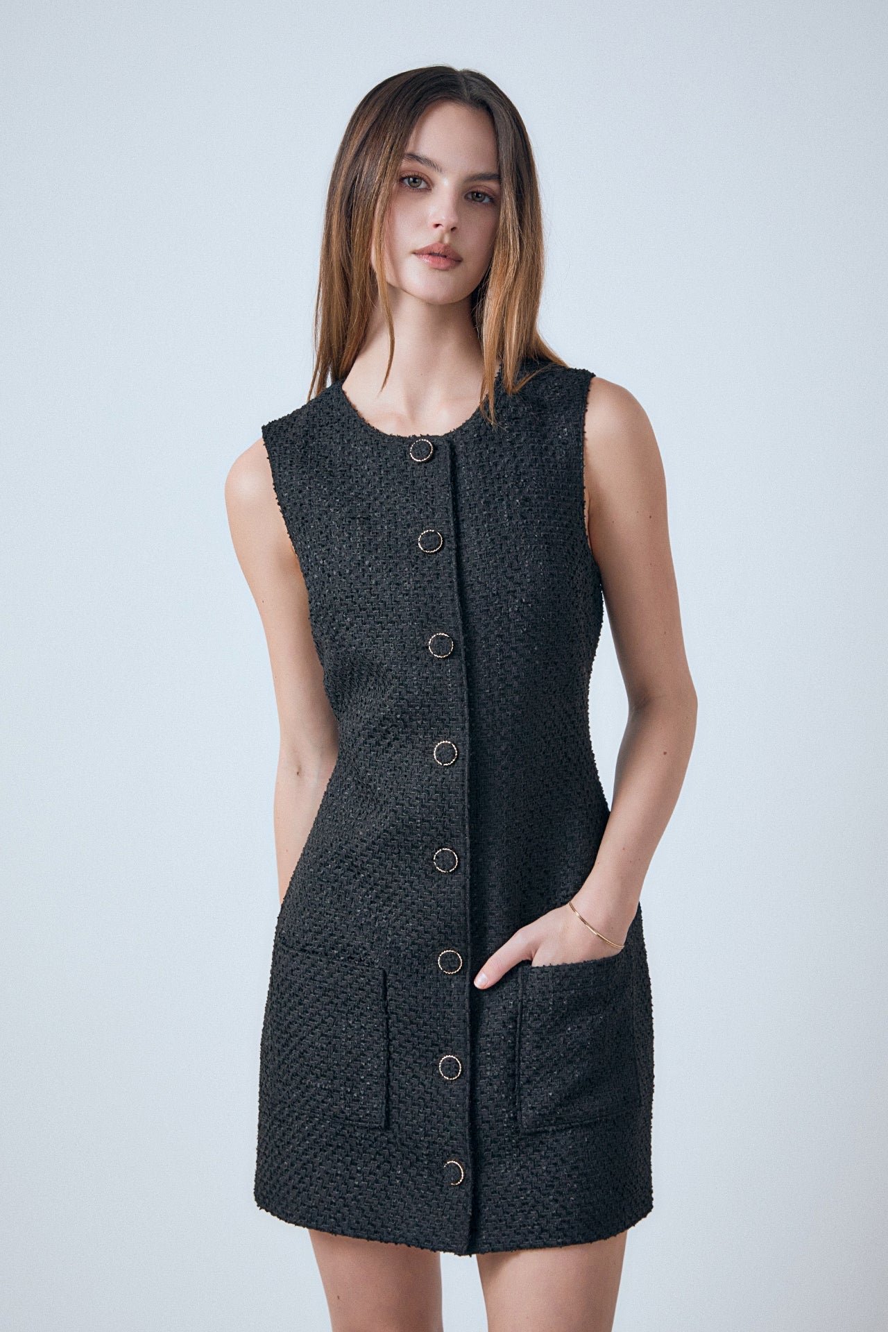 ENDLESS ROSE - Sleeveless Tweed Mini Dress - DRESSES available at Objectrare