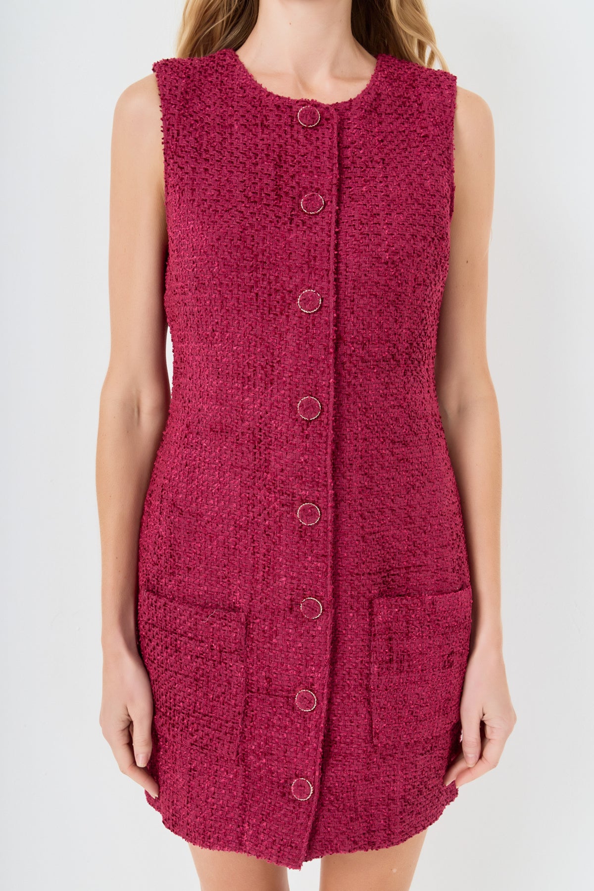 ENDLESS ROSE - Sleeveless Tweed Mini Dress - DRESSES available at Objectrare