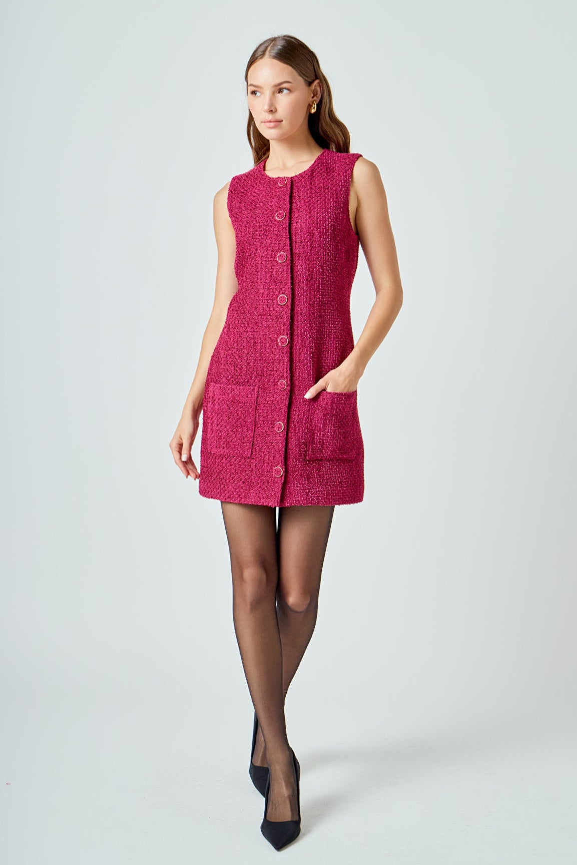ENDLESS ROSE - Sleeveless Tweed Mini Dress - DRESSES available at Objectrare