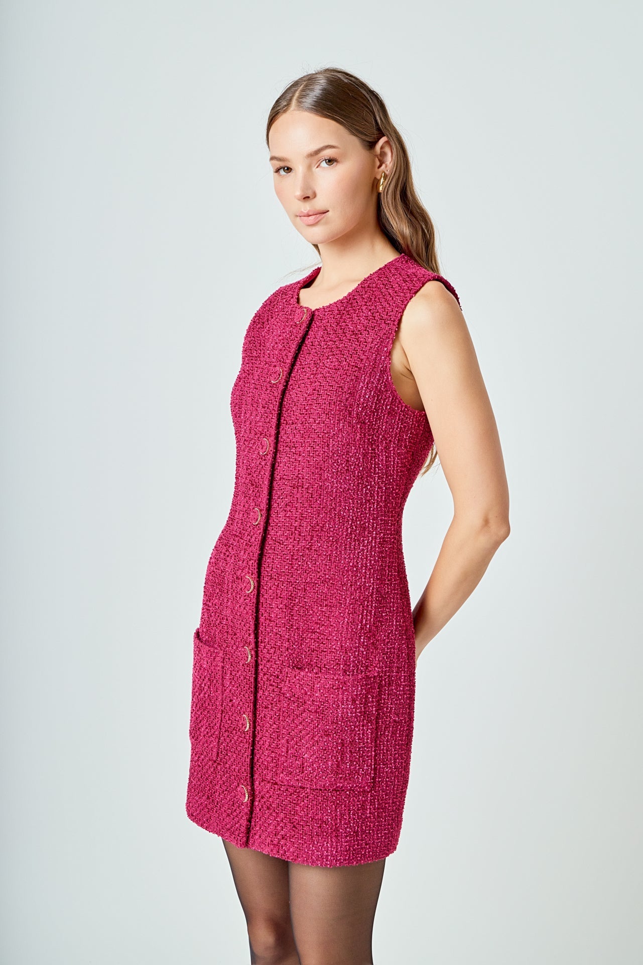 ENDLESS ROSE - Sleeveless Tweed Mini Dress - DRESSES available at Objectrare