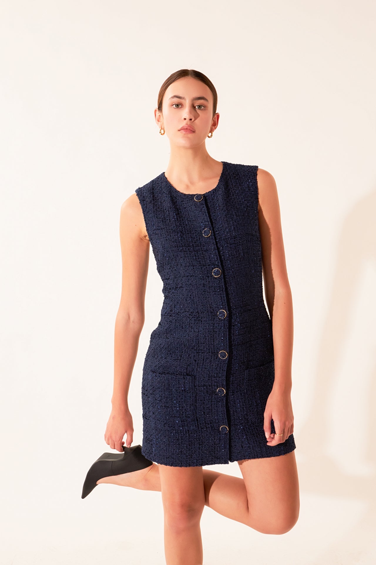 Sleeveless Tweed Mini Dress