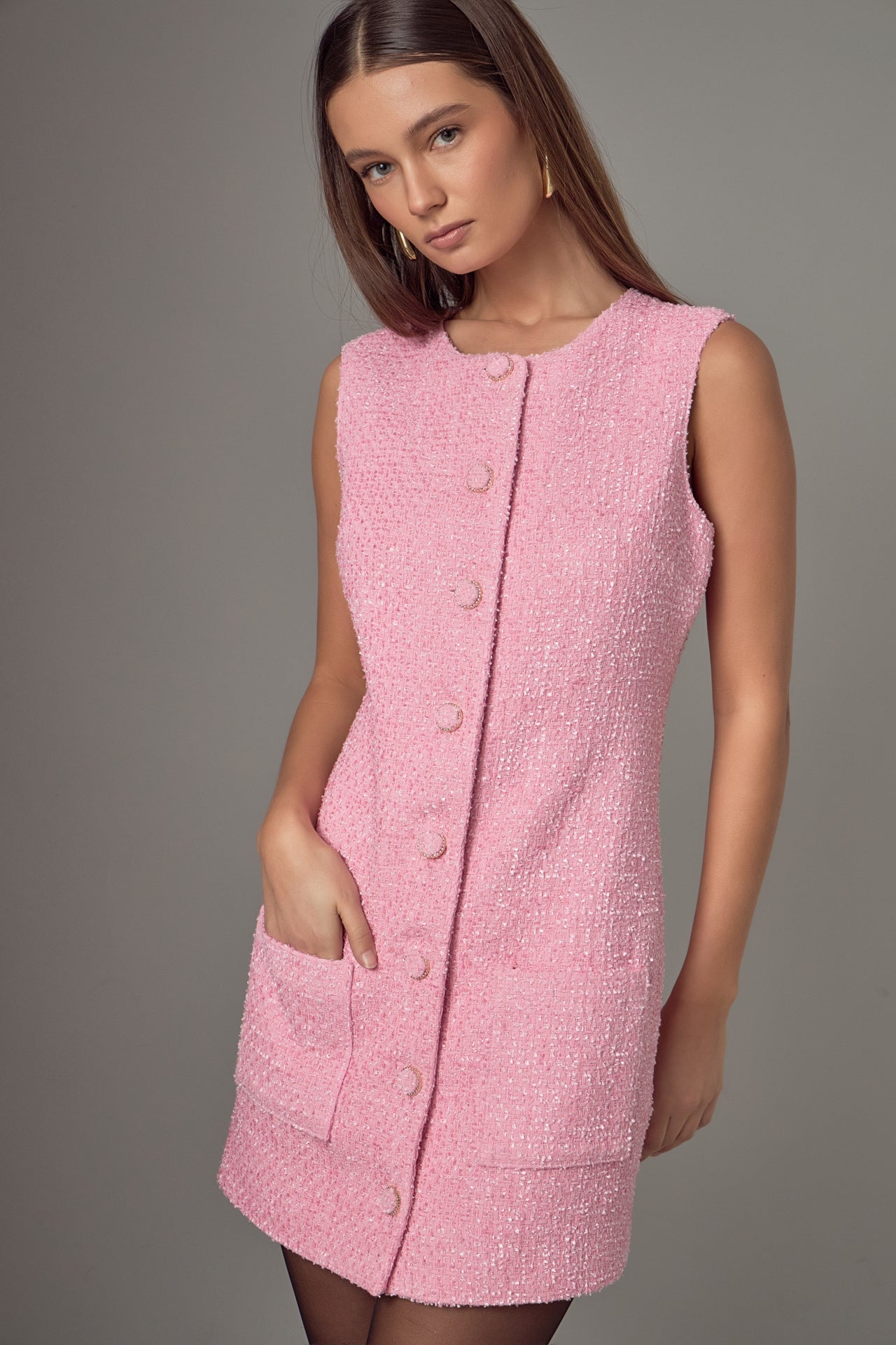 ENDLESS ROSE - Sleeveless Tweed Mini Dress - DRESSES available at Objectrare