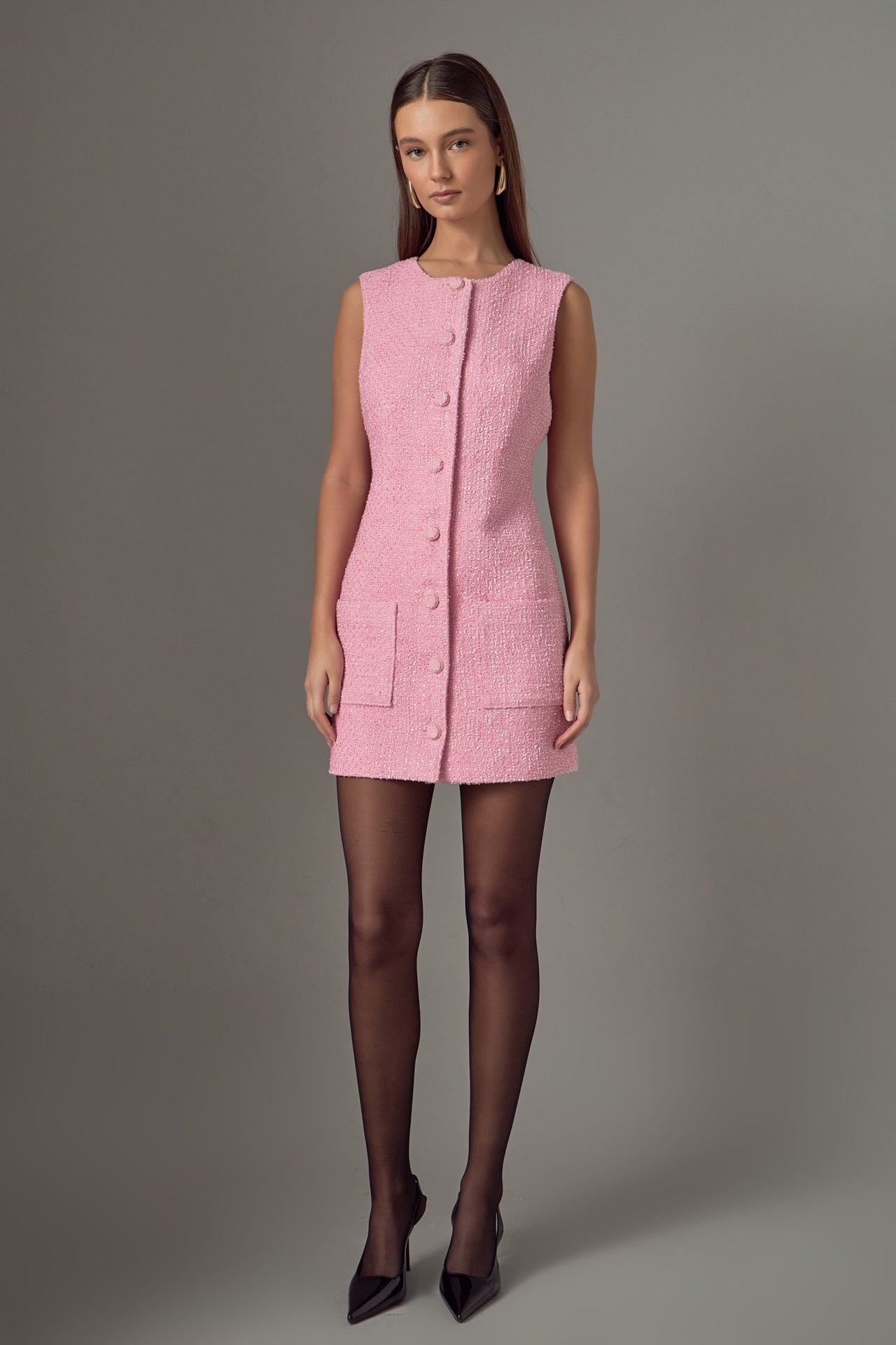 ENDLESS ROSE - Sleeveless Tweed Mini Dress - DRESSES available at Objectrare