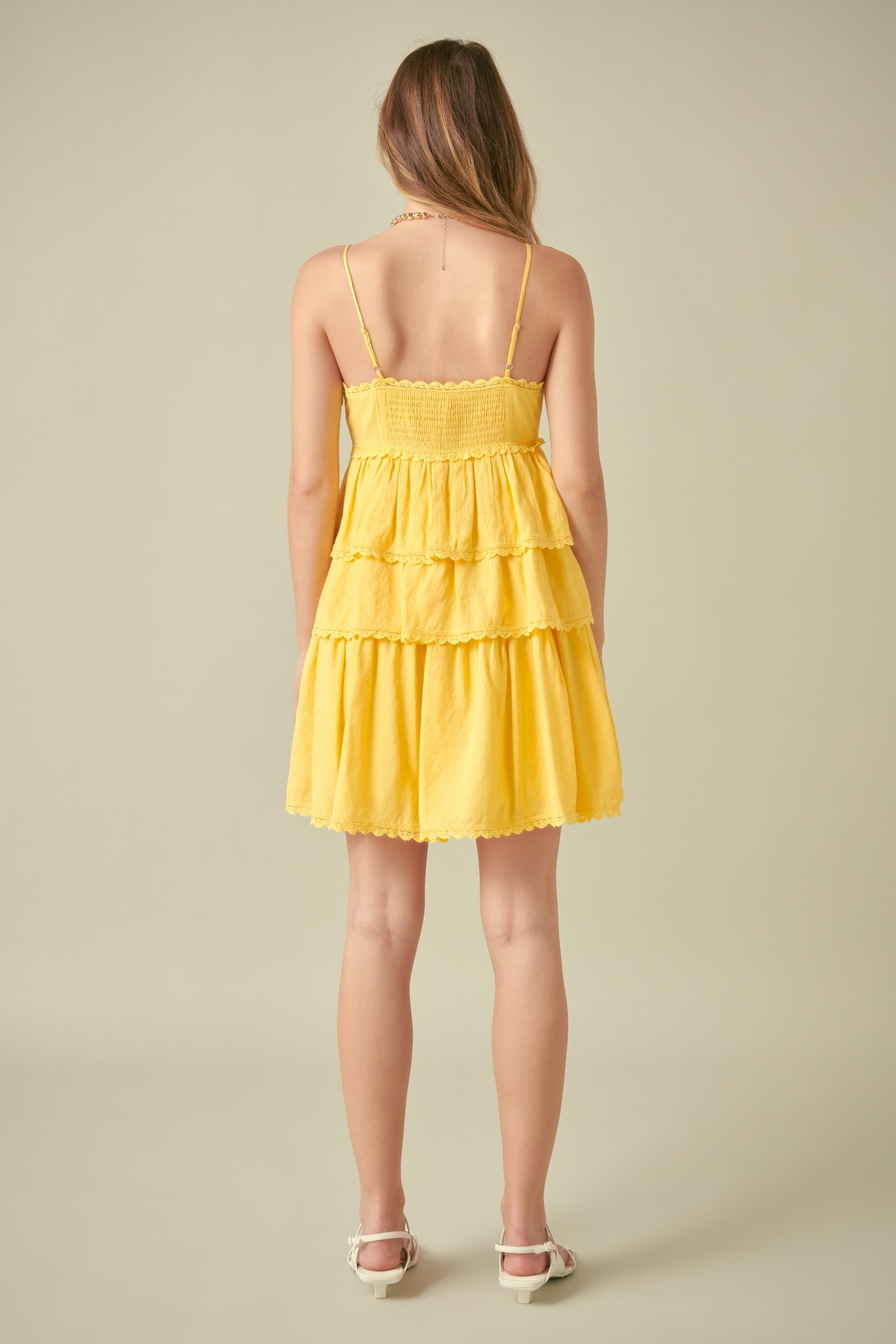 FREE THE ROSES - Lace Trimmed Tiered Mini Dress - DRESSES available at Objectrare