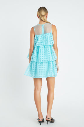 ENGLISH FACTORY - Organza Gridded Tiered Sleeveless Mini Dress - DRESSES available at Objectrare