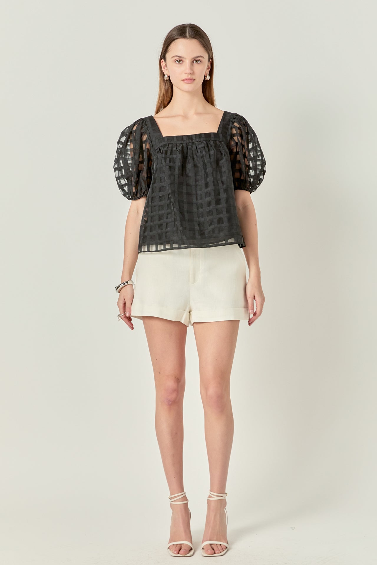 ENGLISH FACTORY - Organza Gridded Square Neck Crop Top - TOPS available at Objectrare