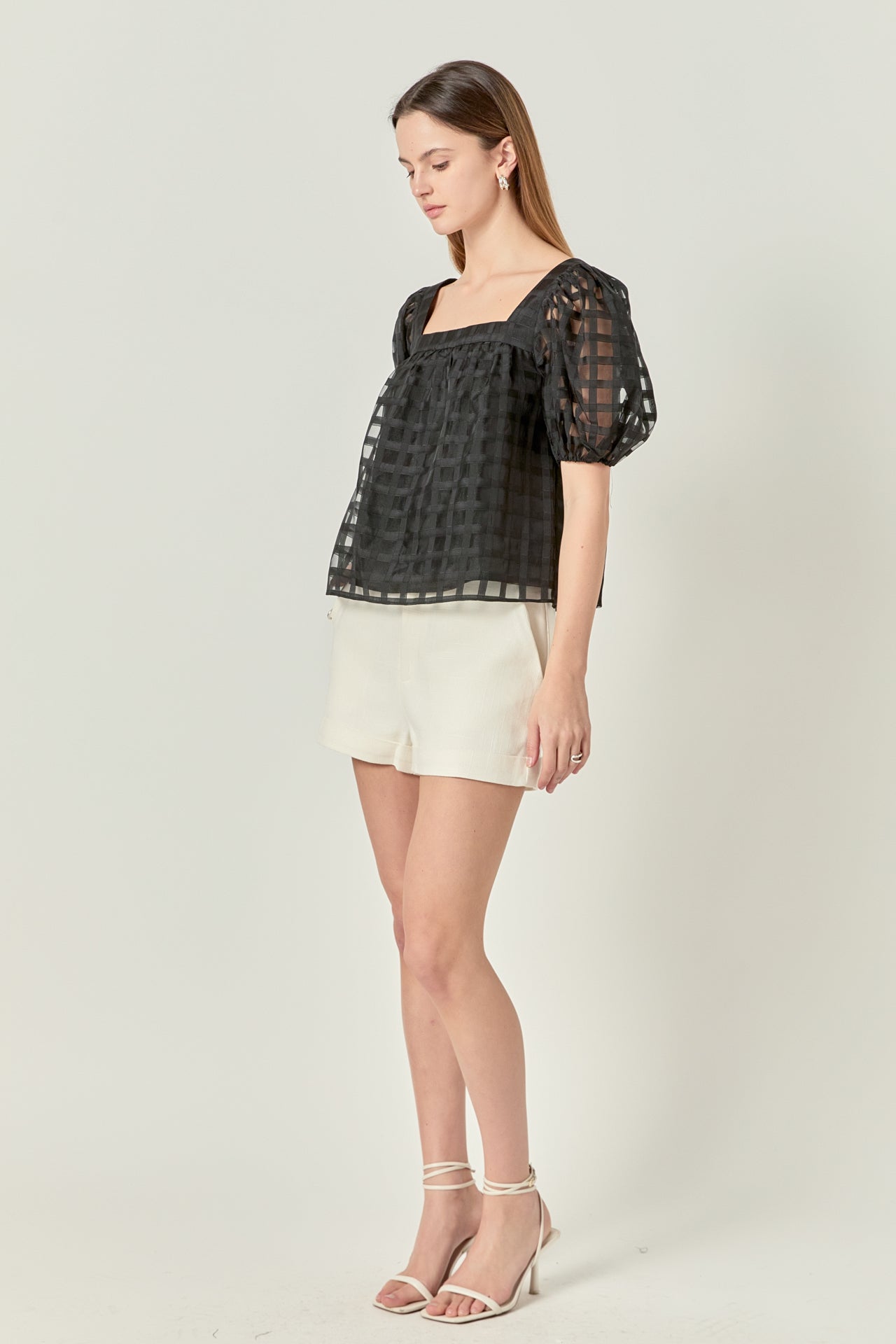 ENGLISH FACTORY - Organza Gridded Square Neck Crop Top - TOPS available at Objectrare