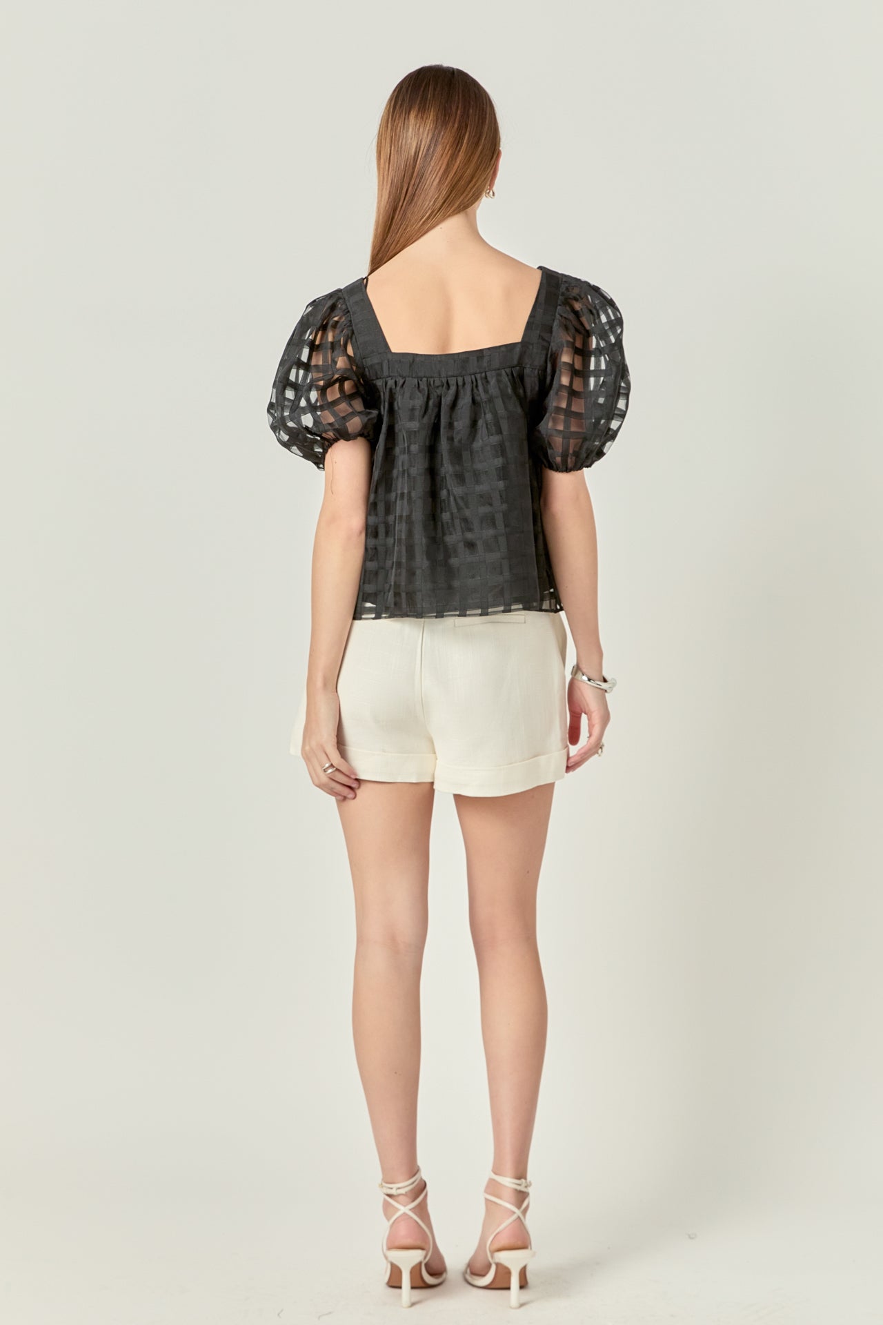 ENGLISH FACTORY - Organza Gridded Square Neck Crop Top - TOPS available at Objectrare