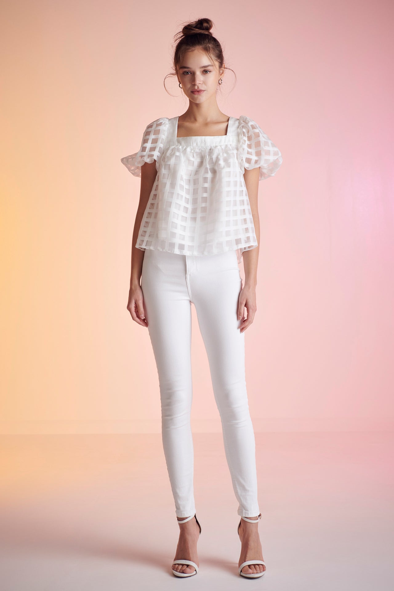 ENGLISH FACTORY - Organza Gridded Square Neck Crop Top - TOPS available at Objectrare