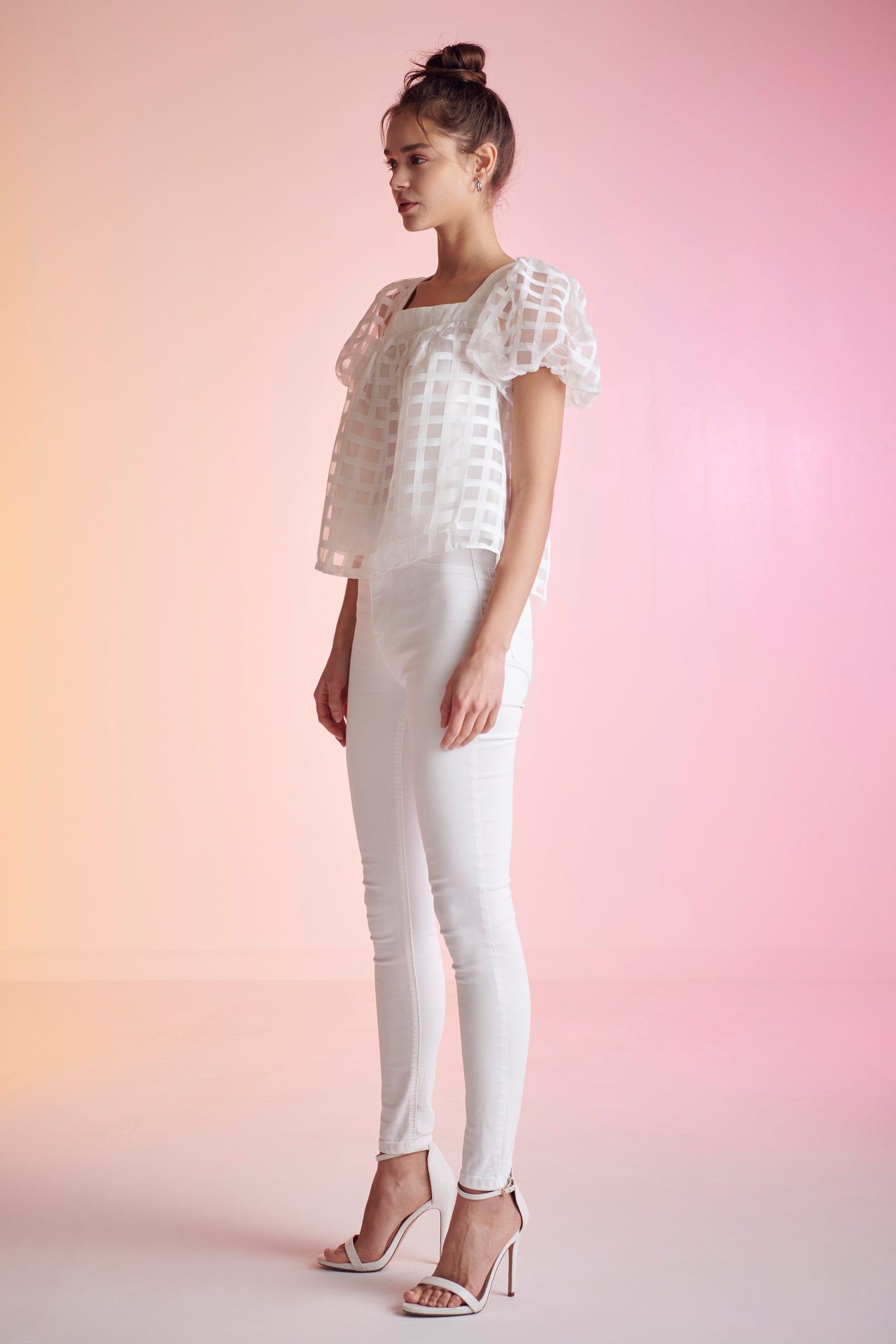 ENGLISH FACTORY - Organza Gridded Square Neck Crop Top - TOPS available at Objectrare